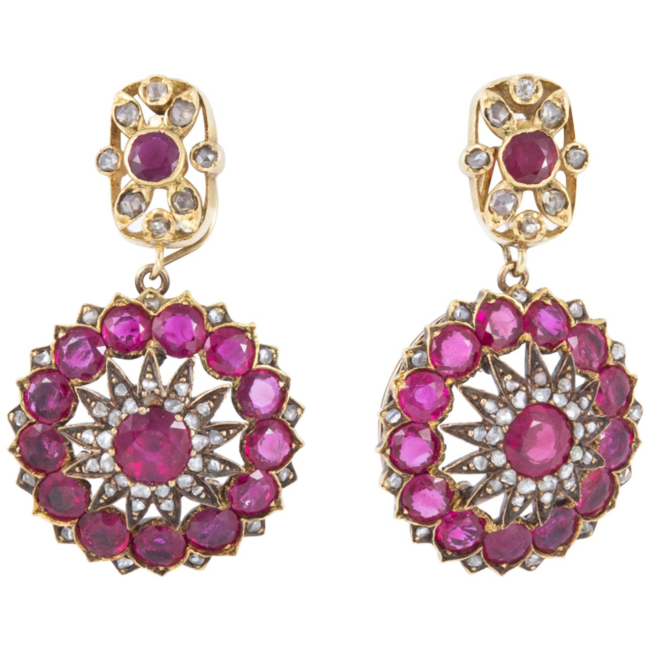 Antique Burmese Ruby Earrings For Sale