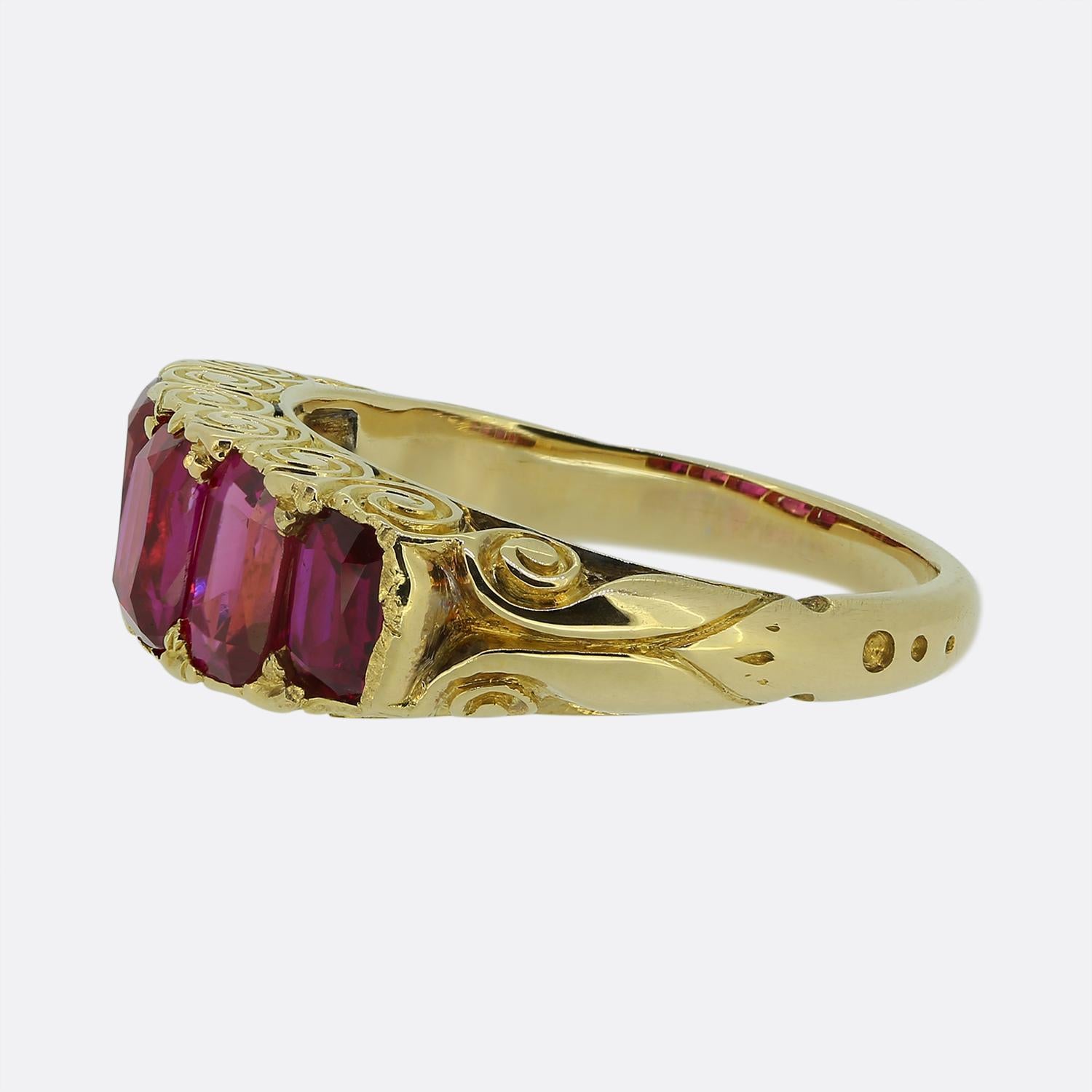 Antique Burmese Ruby Five Stone Ring - image 2