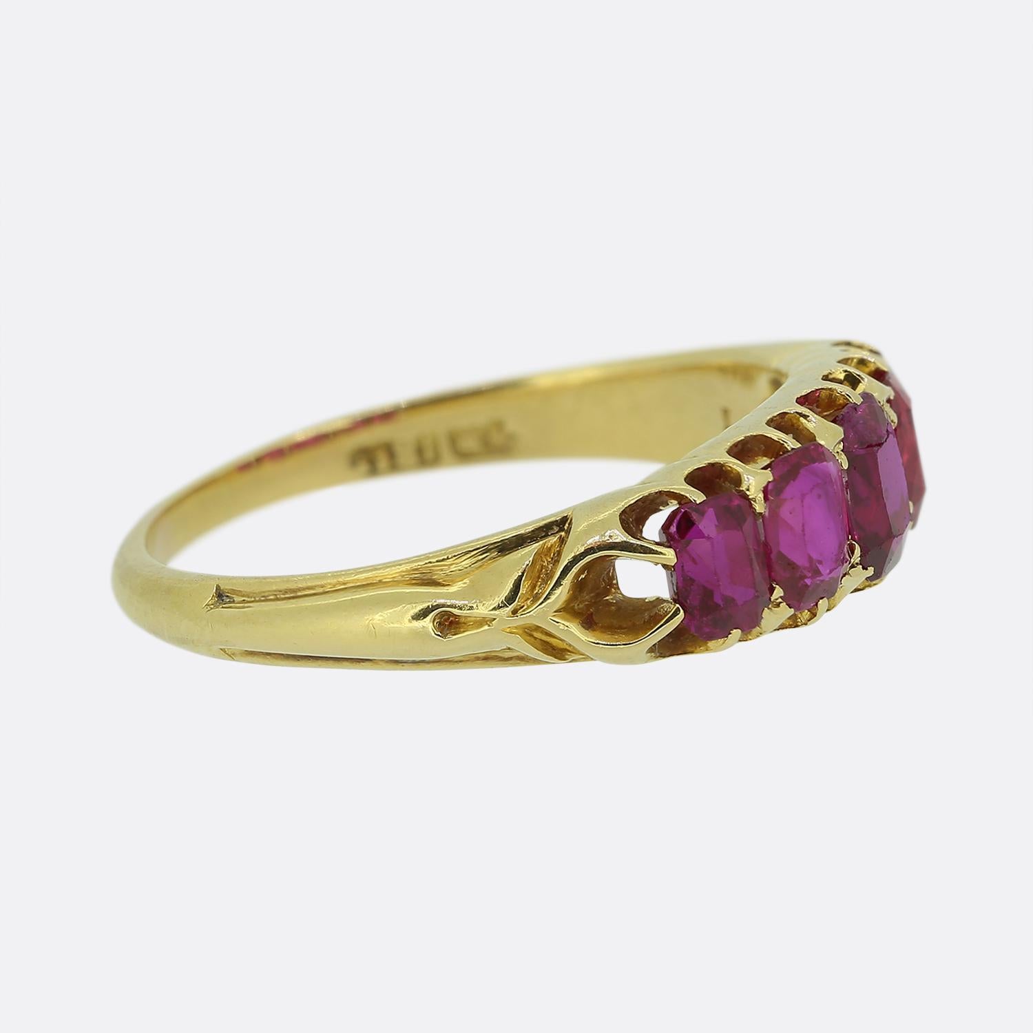 Emerald Cut Antique Burmese Ruby Five-Stone Ring
