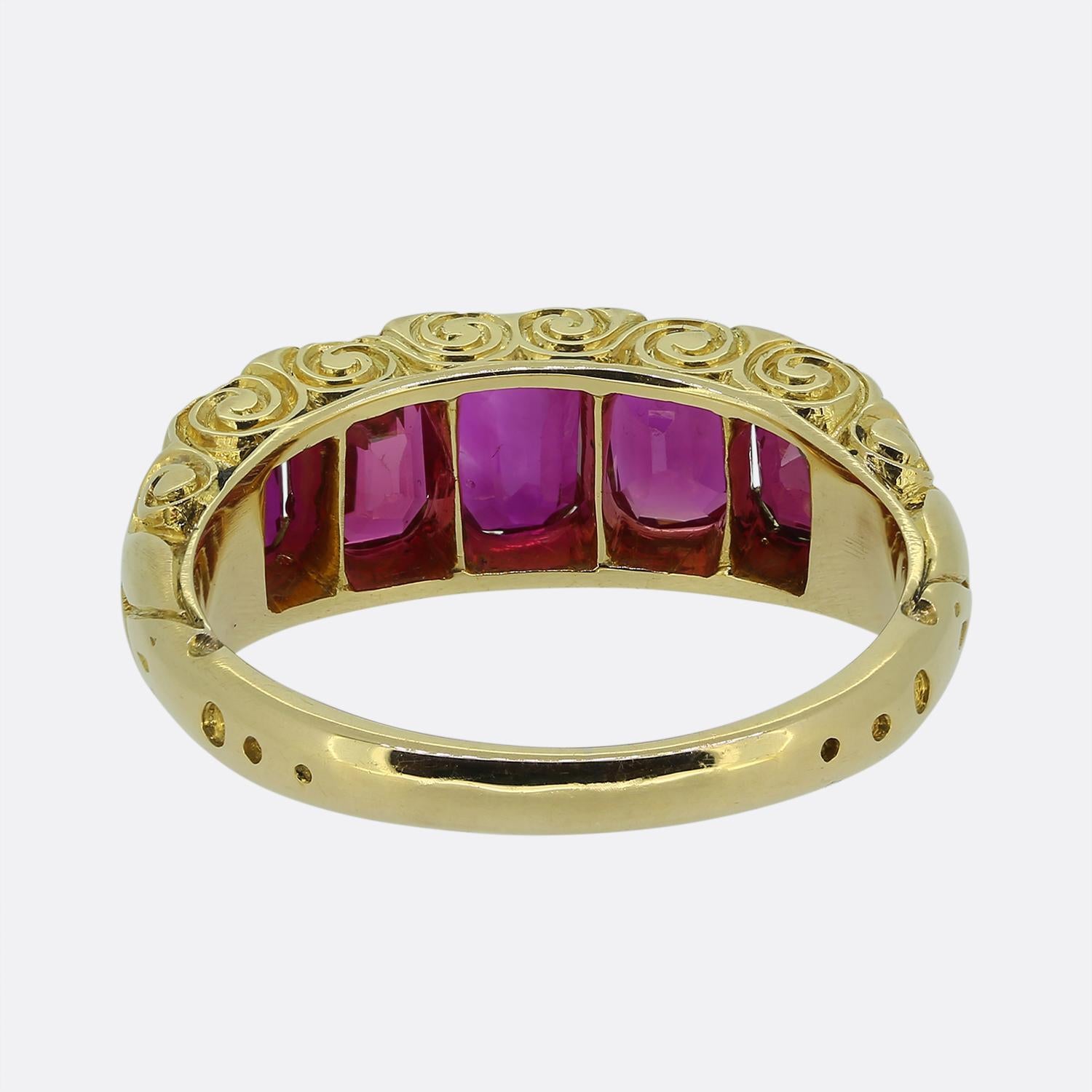 Antique Burmese Ruby Five Stone Ring - image 4