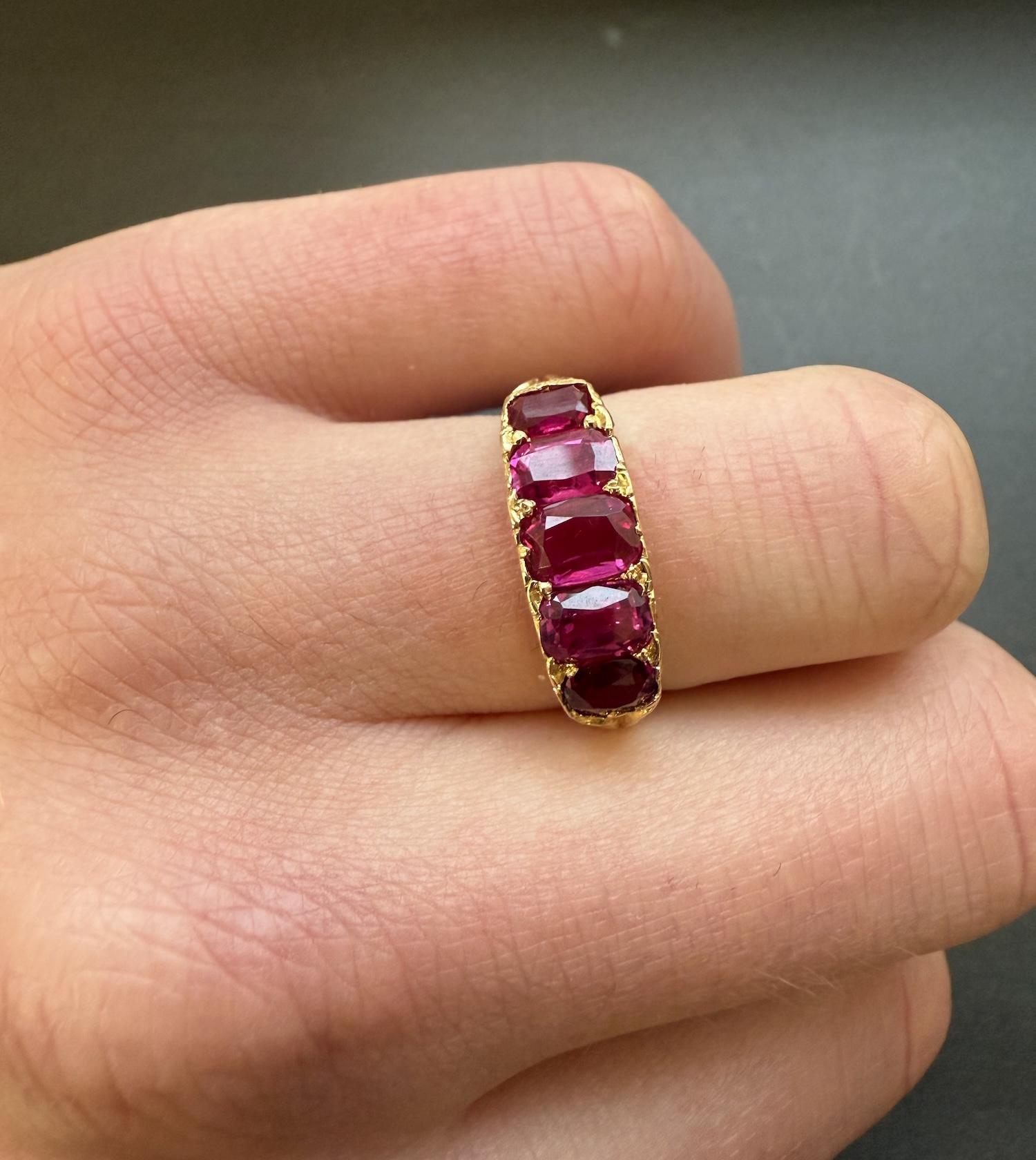 Antique Burmese Ruby Five Stone Ring - image 6