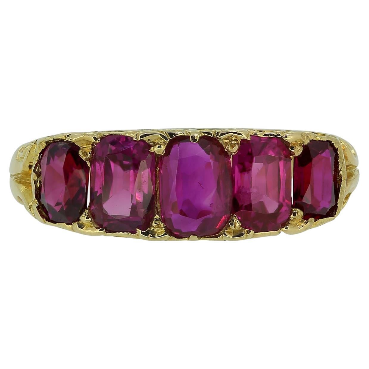 Antique Burmese Ruby Five Stone Ring