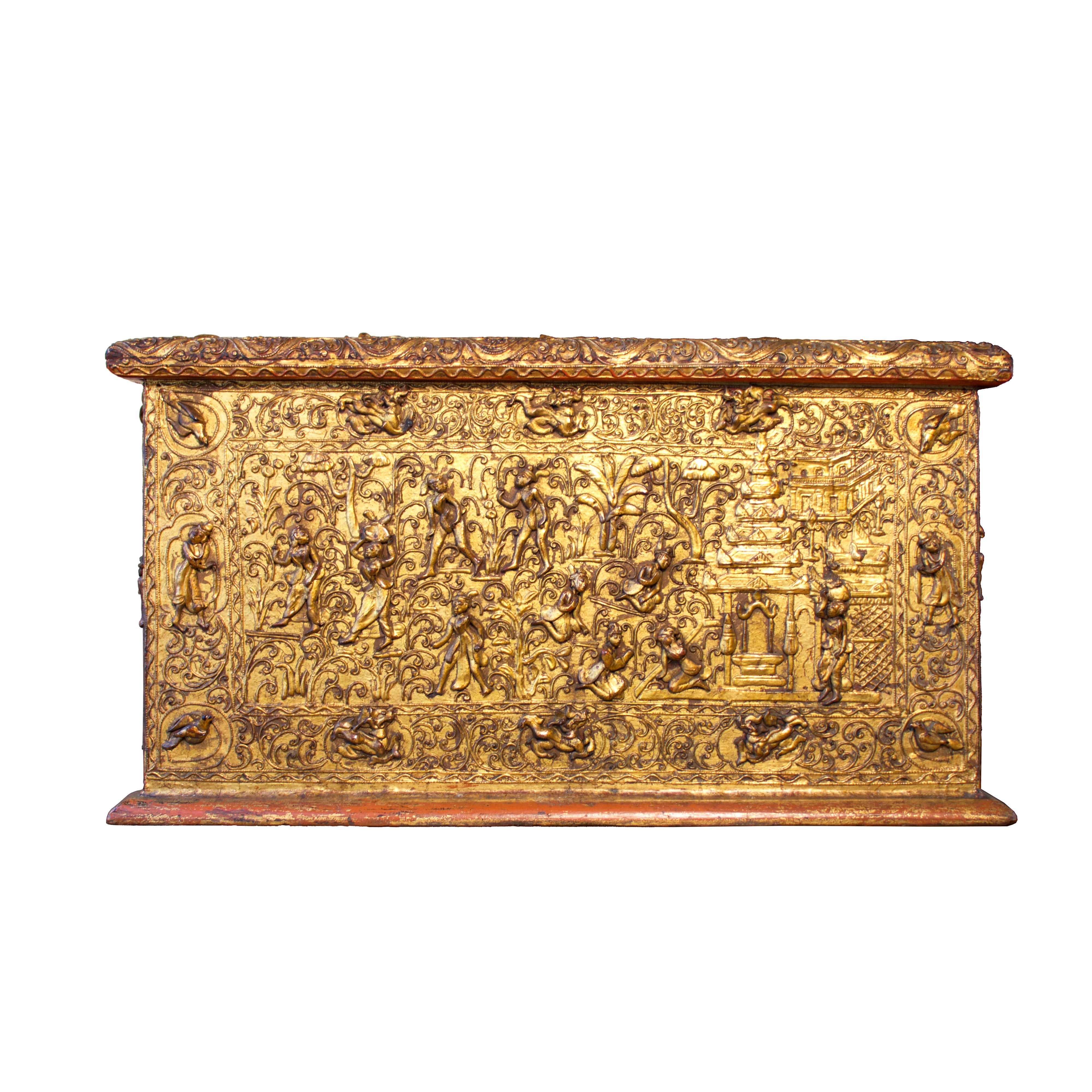Antike birmanische Sadaik-Manuskript-Truhe. (Handgefertigt) im Angebot