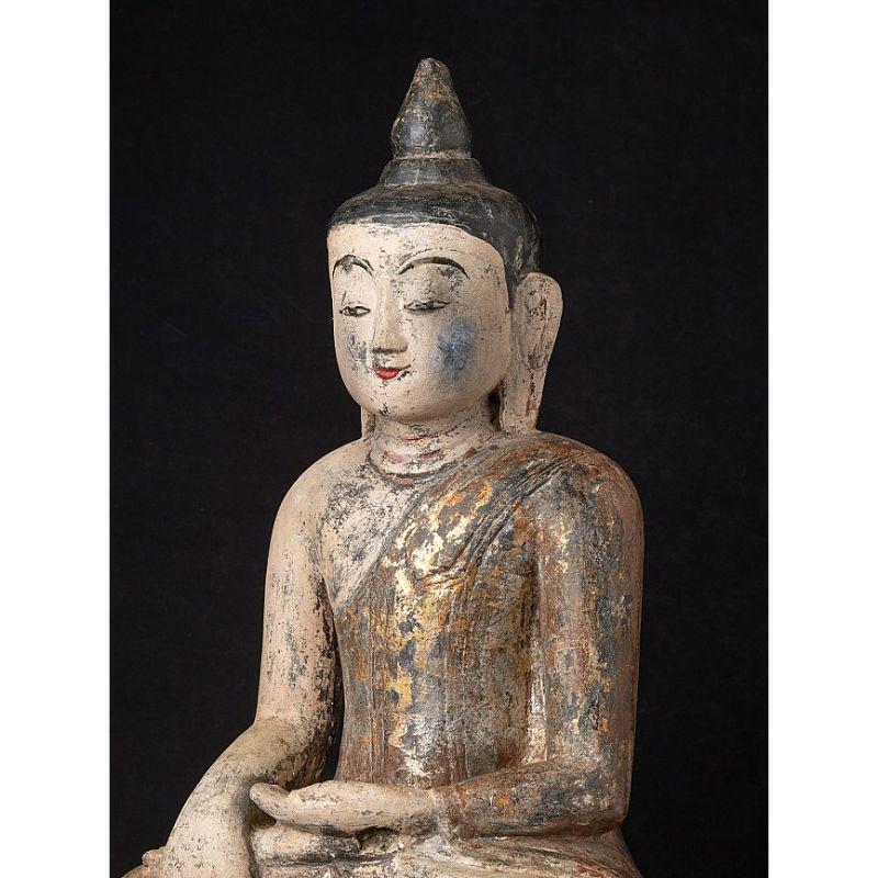Wood Antique Burmese Sandstone Buddha Statue from Burma For Sale