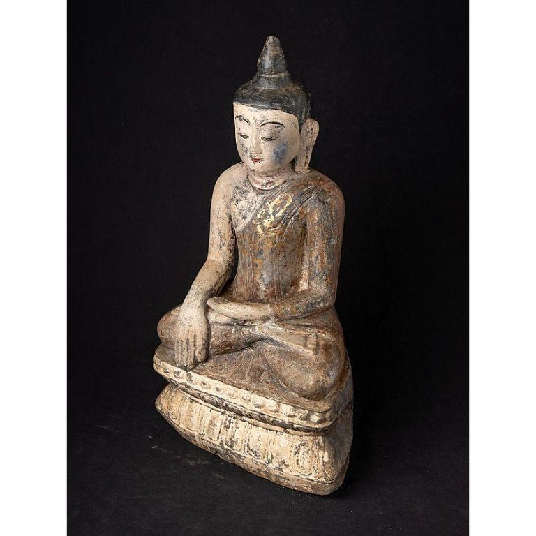 Antique Burmese sandstone Buddha statue from Burma For Sale 2