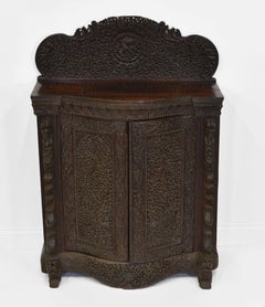 Antique Burmese Serpentine Carved Side Cabinet Small Sideboard