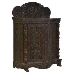 Antique Burmese Serpentine Carved Side Cabinet Small Sideboard