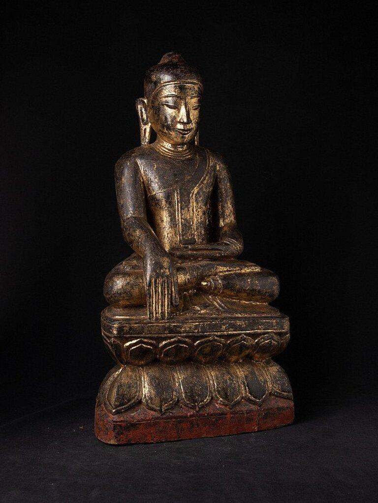 Antike burmesische Shan-Buddha-Statue aus Burma (Holz) im Angebot
