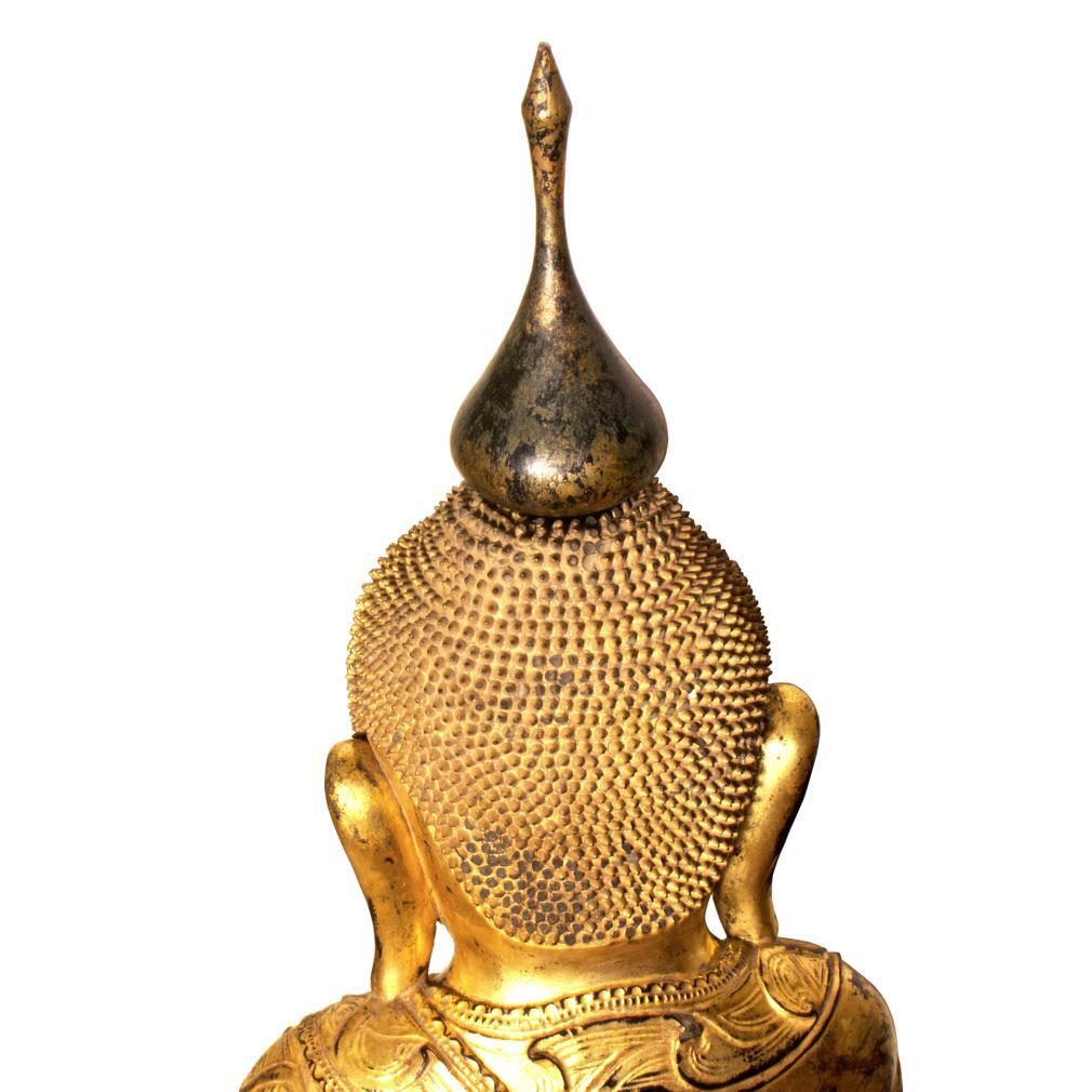 Antiker burmesischer Shan-Holz-Buddha mit Lack, Lack und goldenem Lederbezug, 19. Jahrhundert im Angebot 5