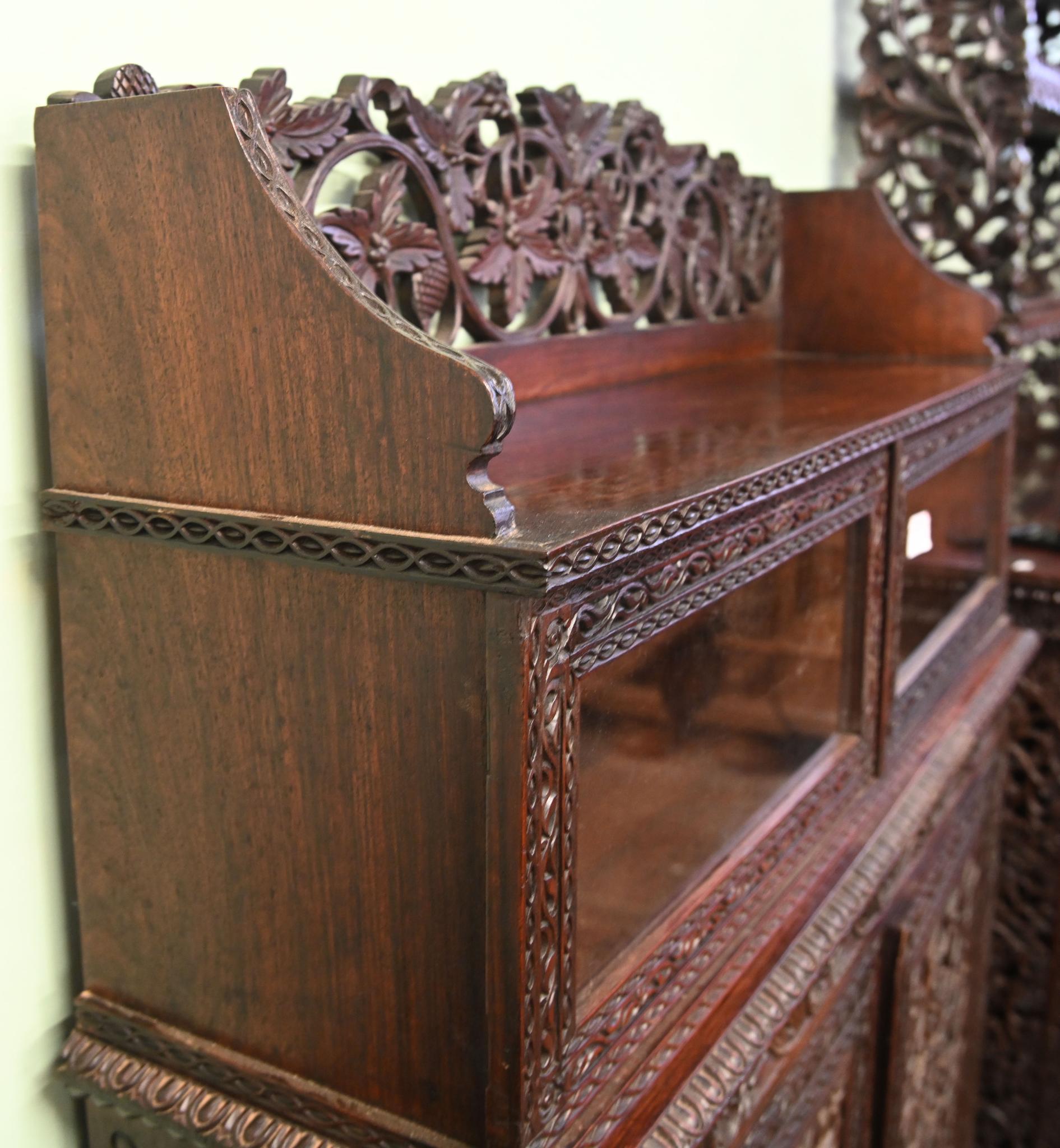 Antique Burmese Side Cabinet Carved Hardwood 1860 Burma In Good Condition For Sale In Potters Bar, GB