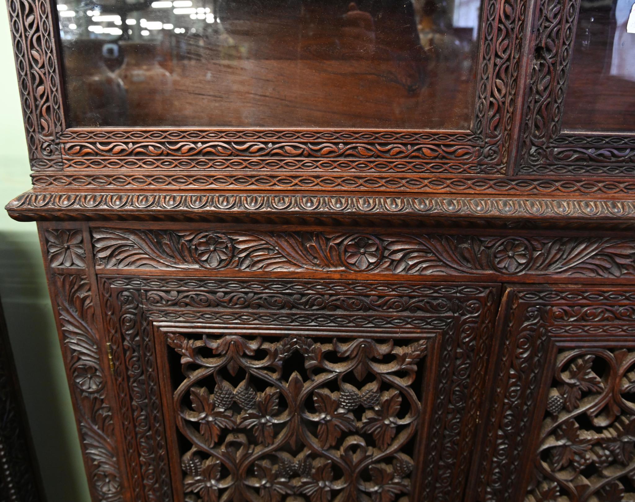 Mid-19th Century Antique Burmese Side Cabinet Carved Hardwood 1860 Burma For Sale