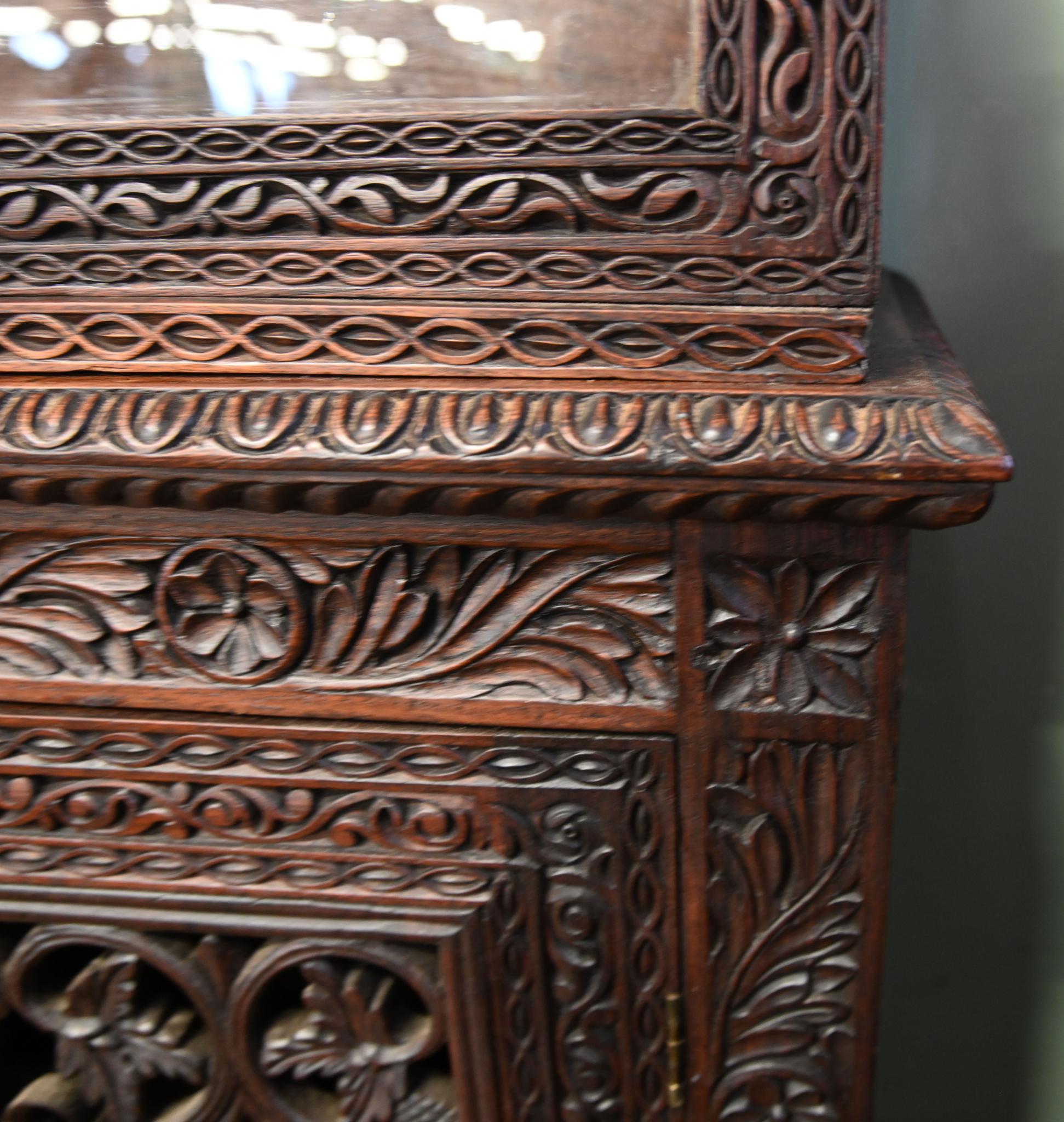 Antique Burmese Side Cabinet Carved Hardwood 1860 Burma For Sale 2