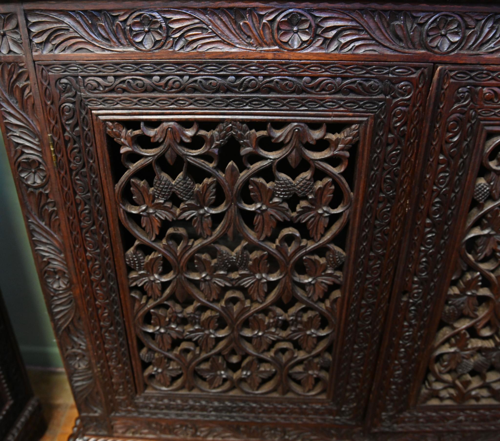 Antique Burmese Side Cabinet Carved Hardwood 1860 Burma For Sale 5