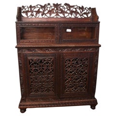 Antique Burmese Side Cabinet Carved Hardwood 1860 Burma