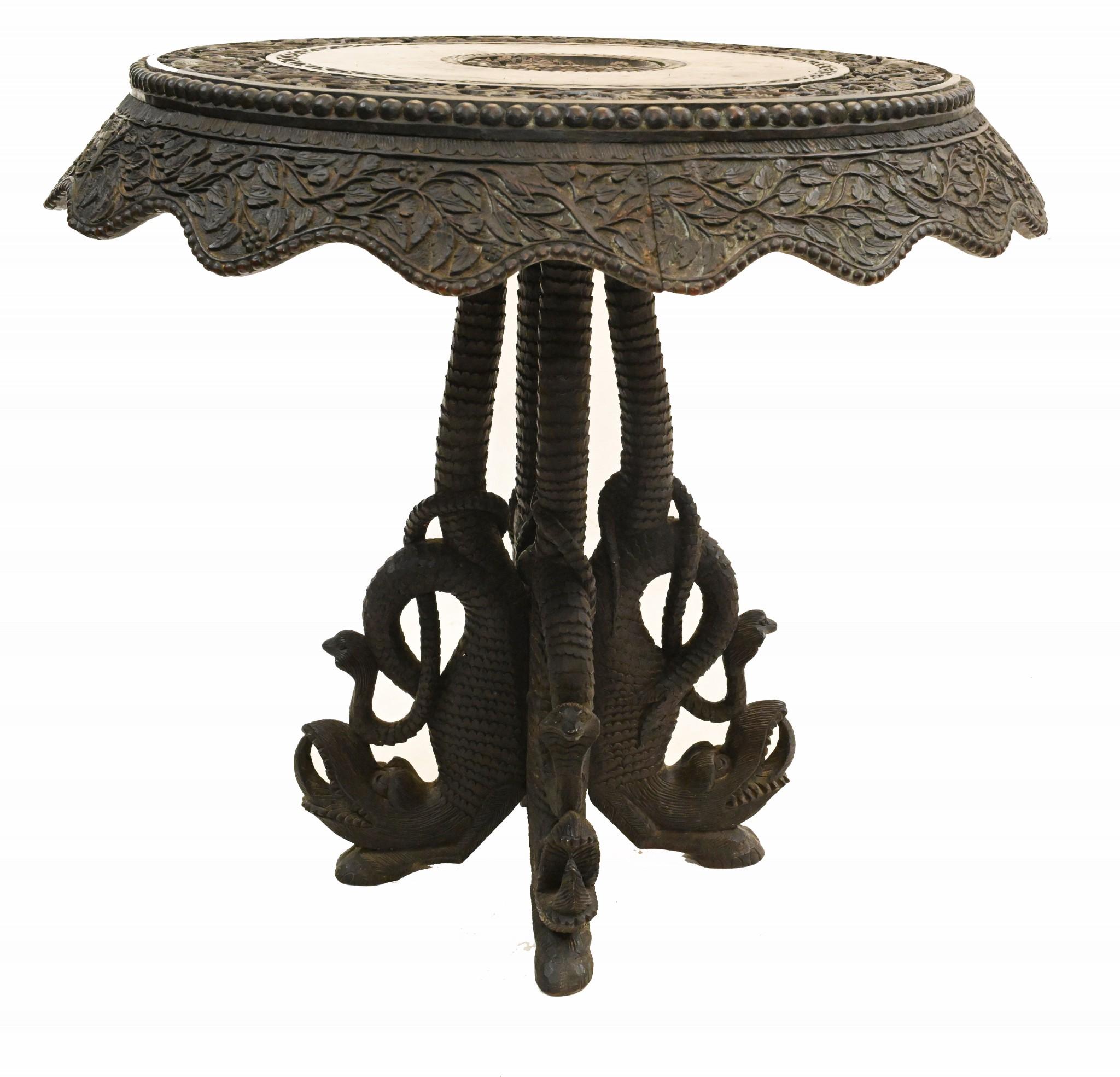 Antique Burmese Side Table Hand Carved Burma 1890 For Sale 1