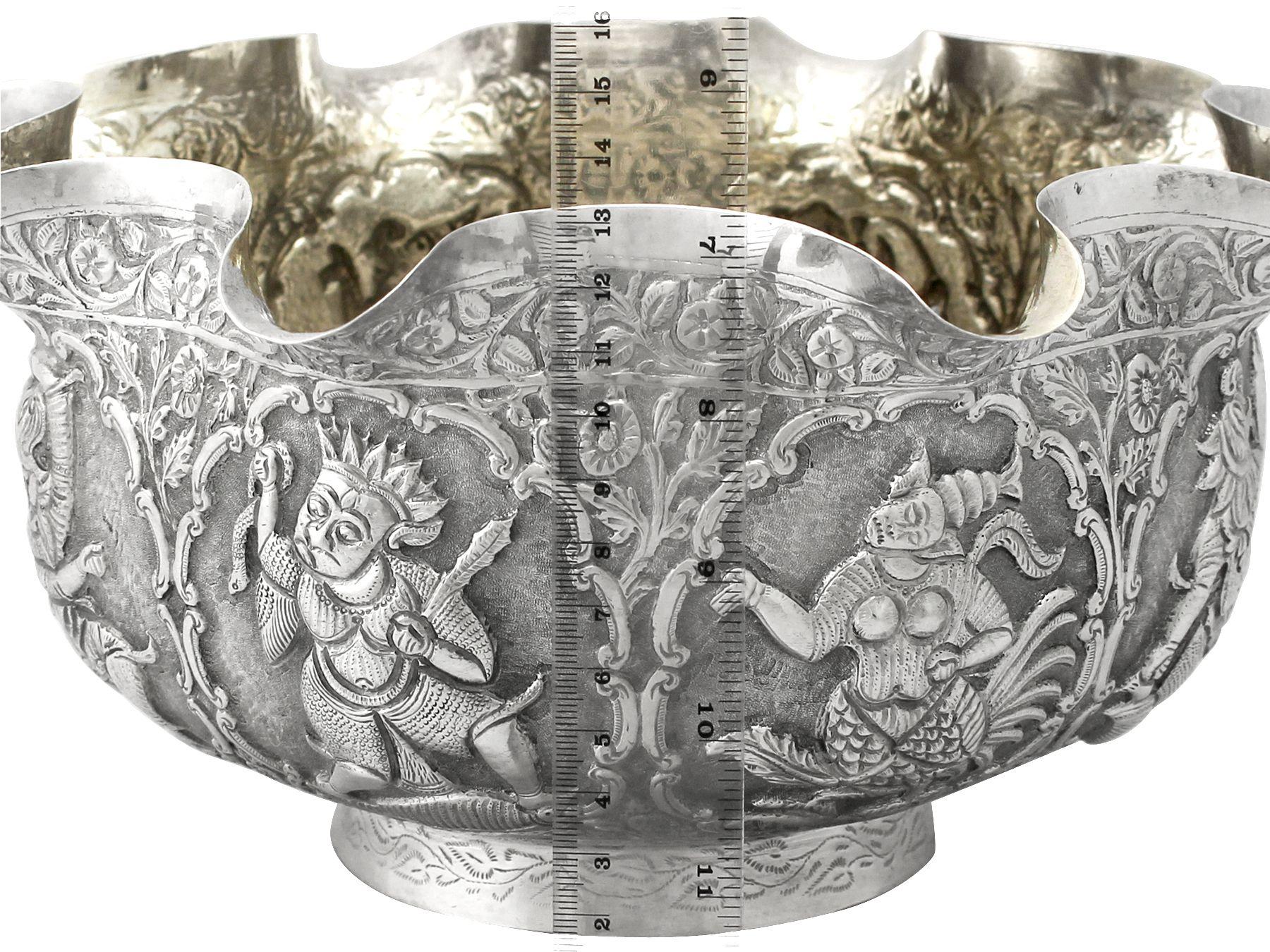 Late 19th Century Antique Burmese Silver Bowl For Sale