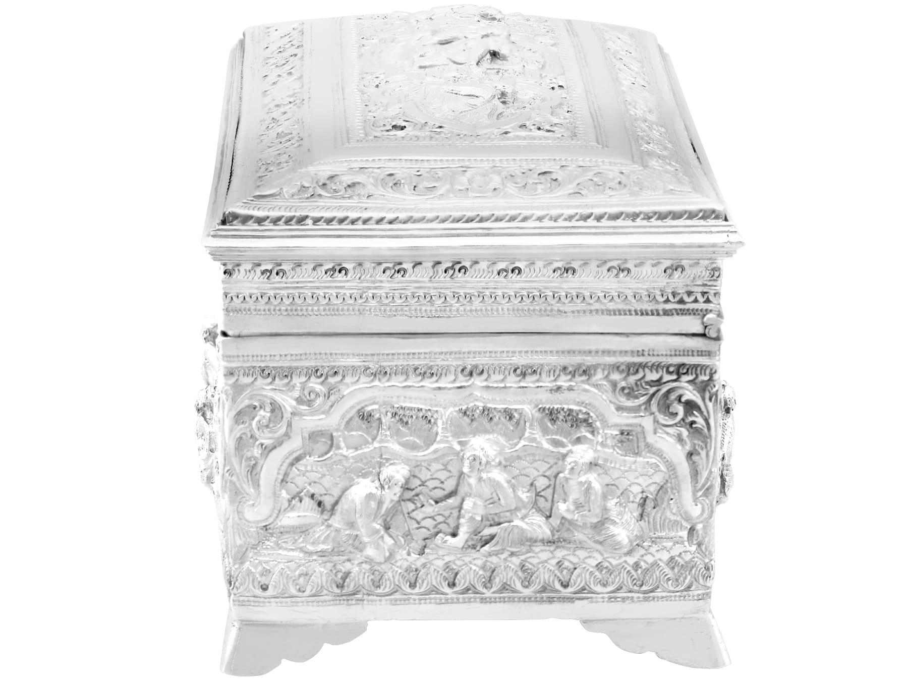 Antique 1890s Burmese Silver Box For Sale 2