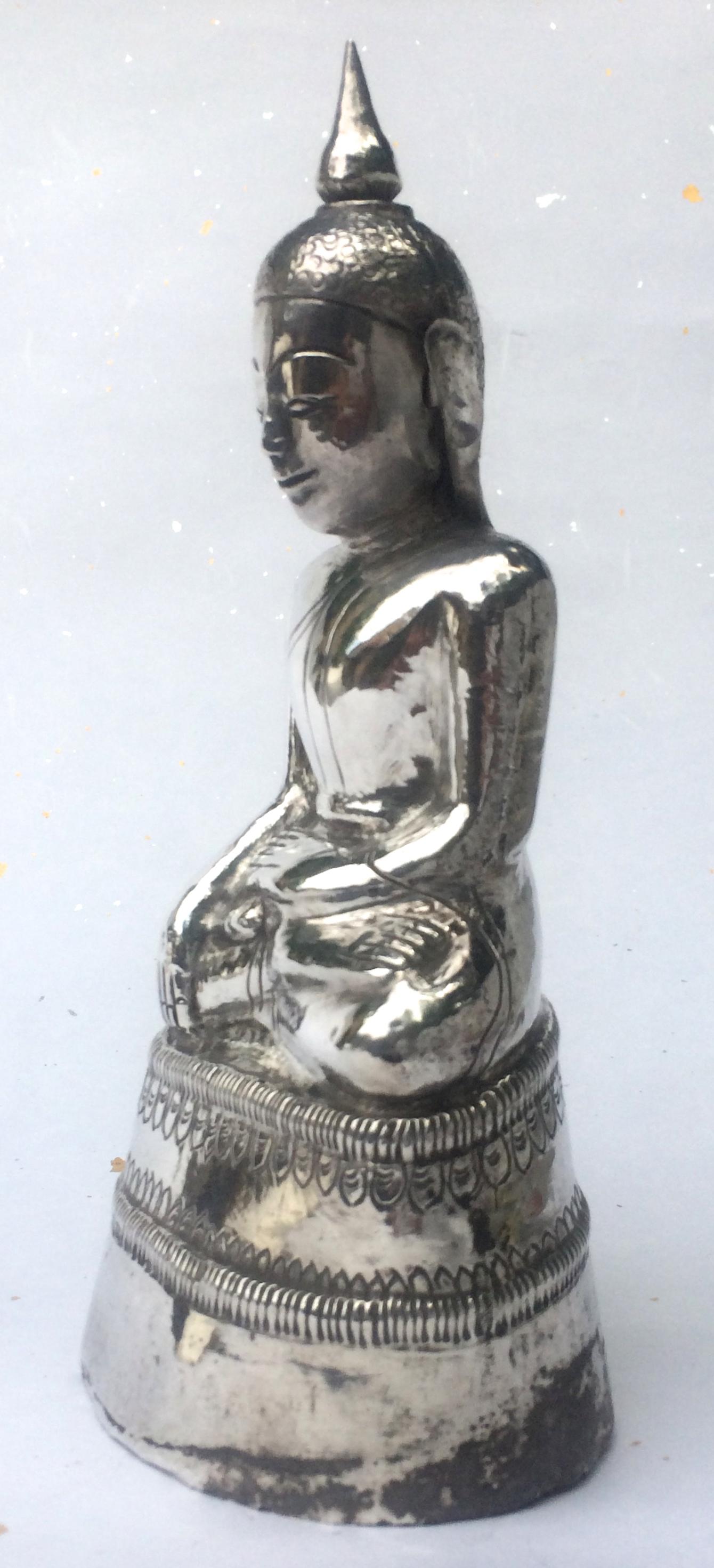 Repoussé Antique Burmese Silver Buddha, 19th Century For Sale