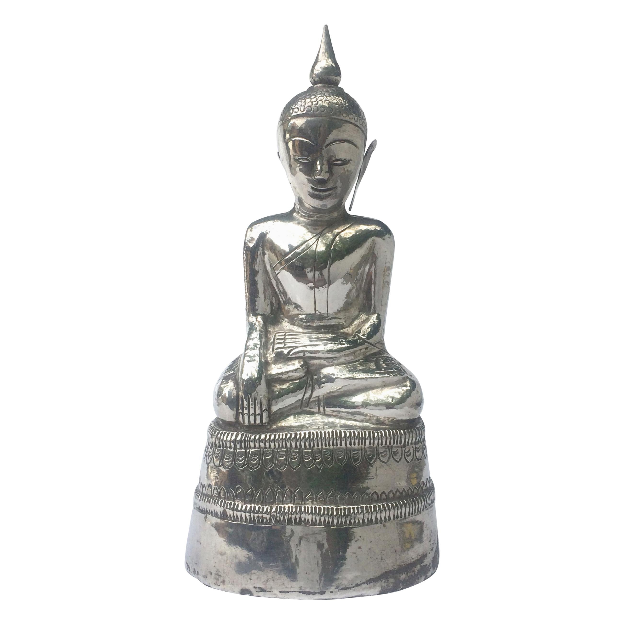 Antique Burmese Silver Buddha, 19th Century For Sale