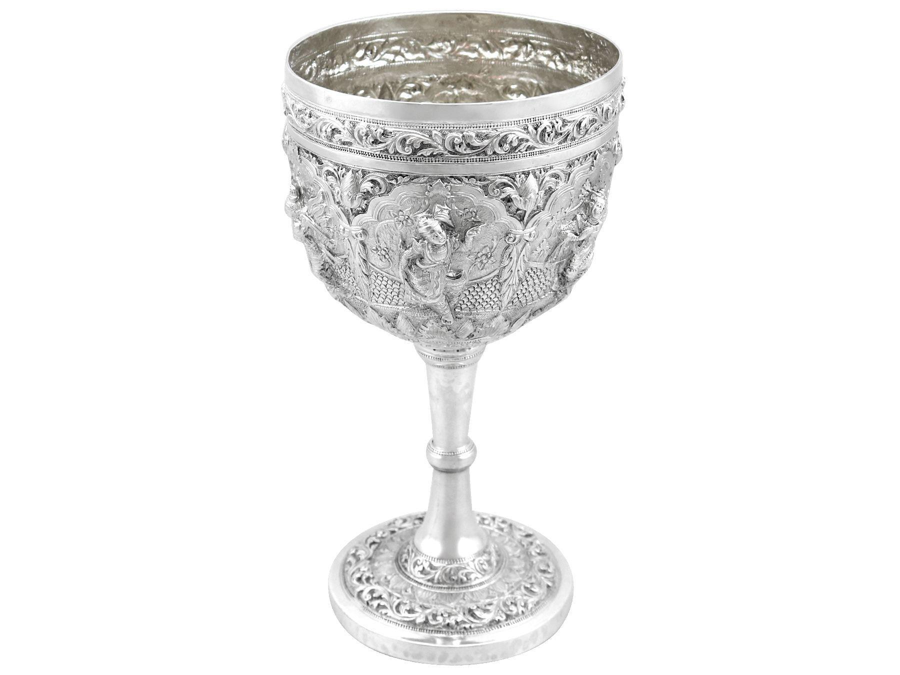 Antique Burmese Silver Goblet Circa 1908 In Excellent Condition In Jesmond, Newcastle Upon Tyne