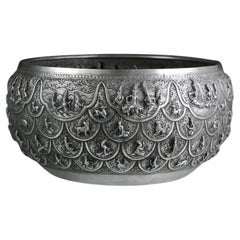 Antique Burmese Silver Offering Bowl