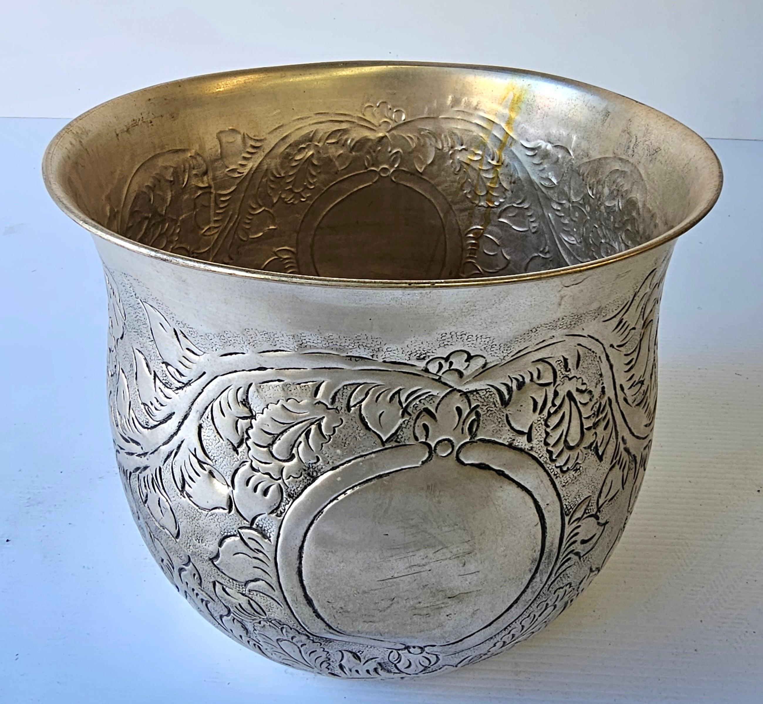 Other Antique Burmese Silver Repousse Bowl  Jardiniere Planter, Circa 1900s For Sale