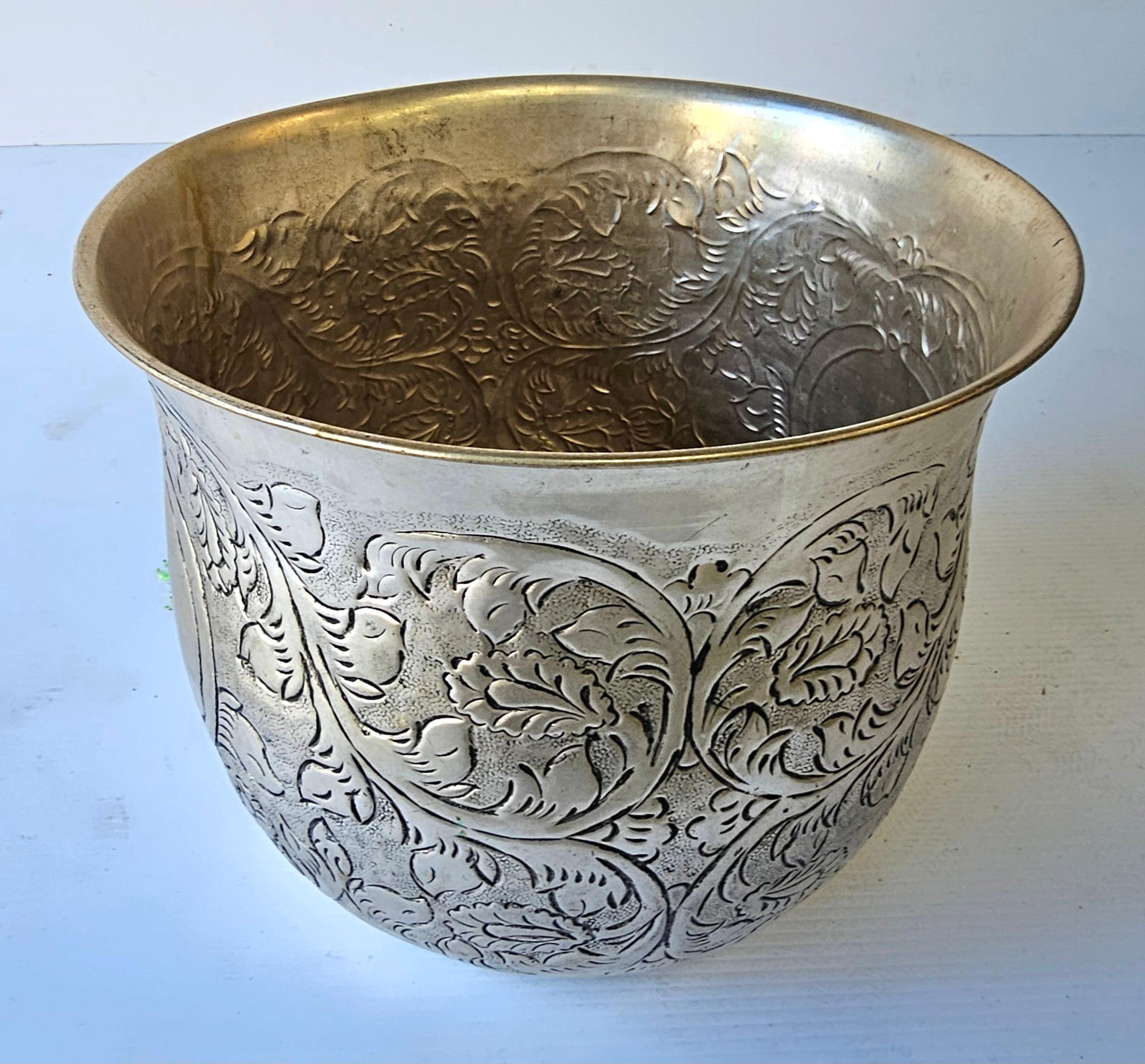 Metalwork Antique Burmese Silver Repousse Bowl  Jardiniere Planter, Circa 1900s For Sale