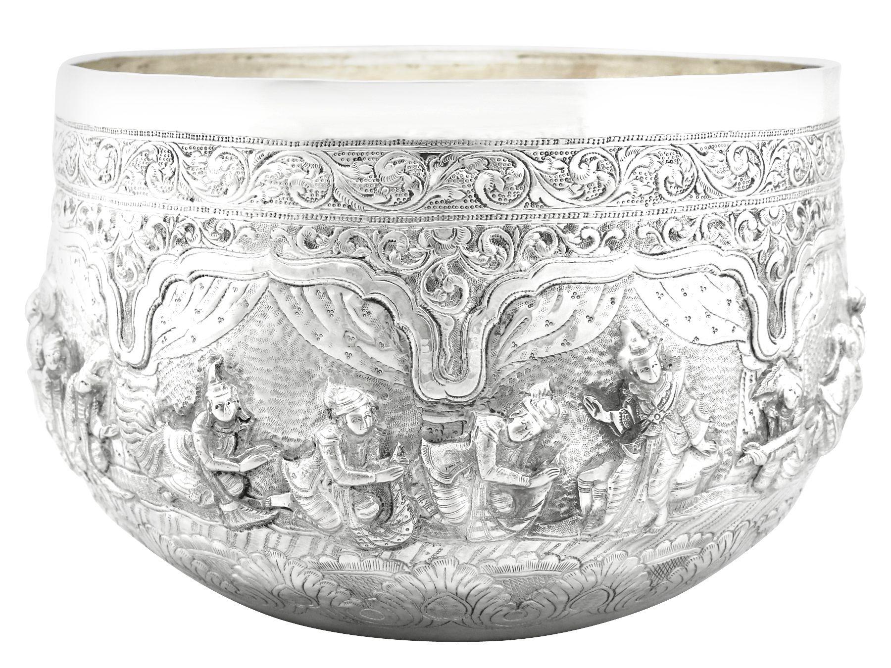 Embossed Antique Burmese Silver Thabeik Bowl
