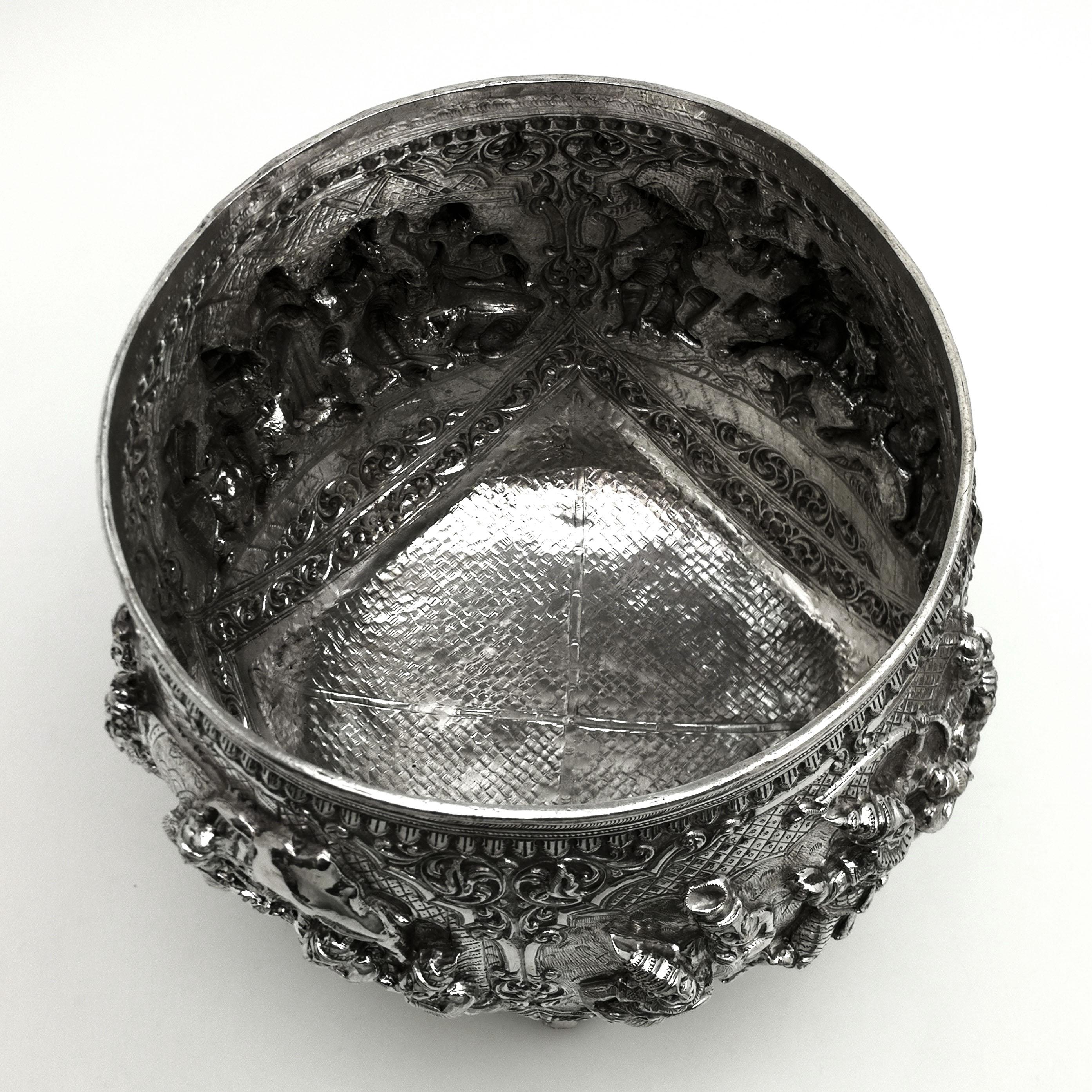Antique Burmese Solid Silver Box / Covered Bowl & Lid circa 1890 Burma / Myanmar 5