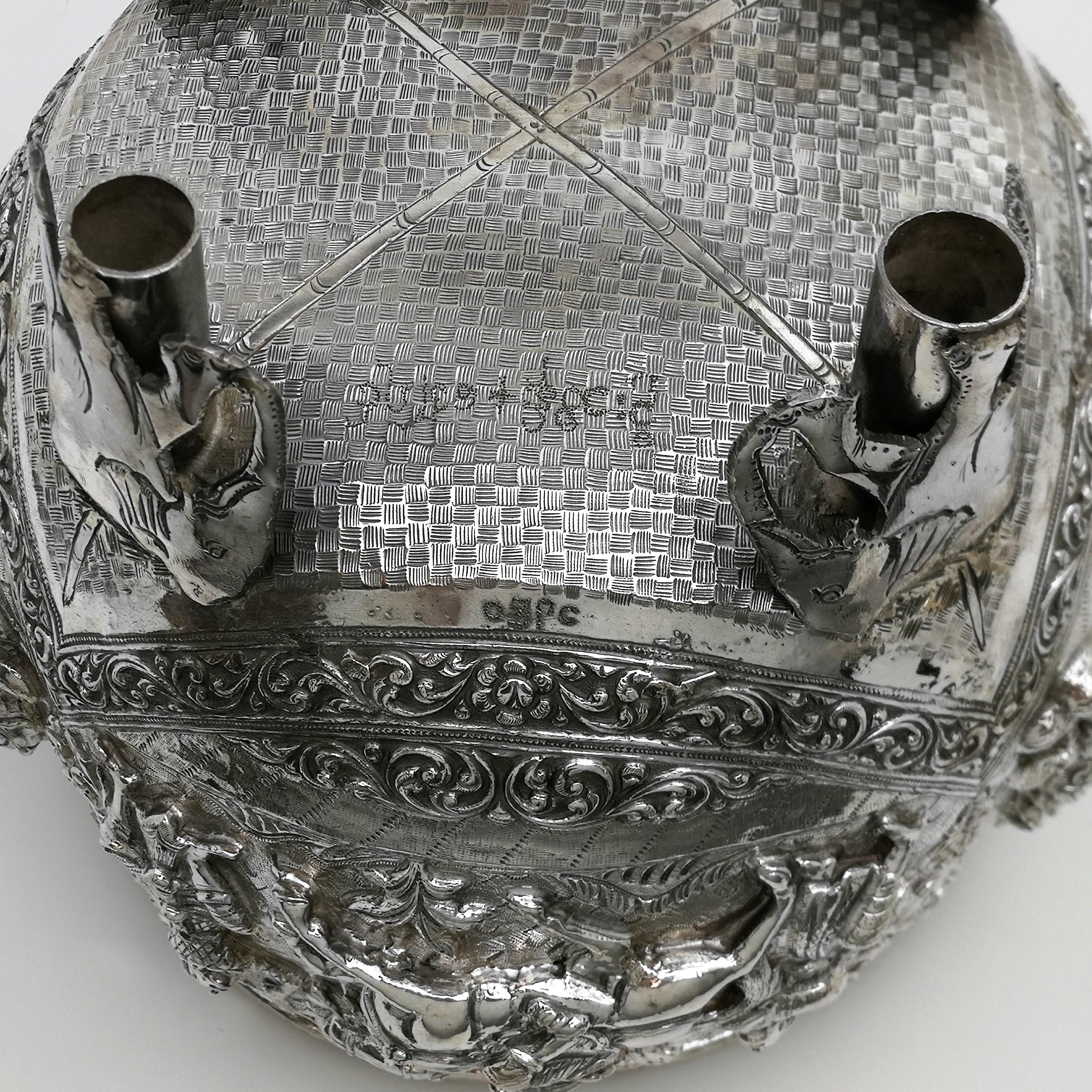 Antique Burmese Solid Silver Box / Covered Bowl & Lid circa 1890 Burma / Myanmar 8