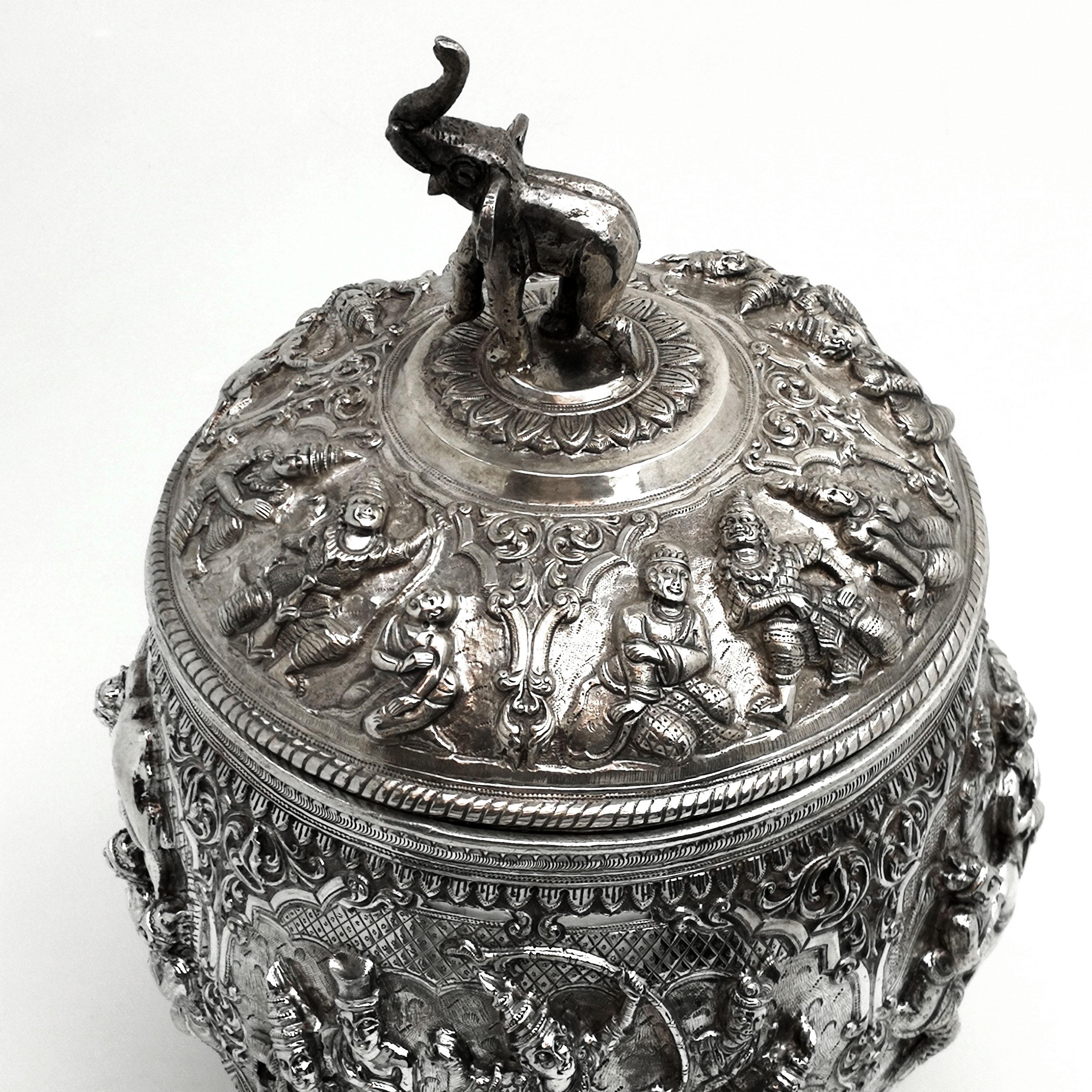 Antique Burmese Solid Silver Box / Covered Bowl & Lid circa 1890 Burma / Myanmar 1