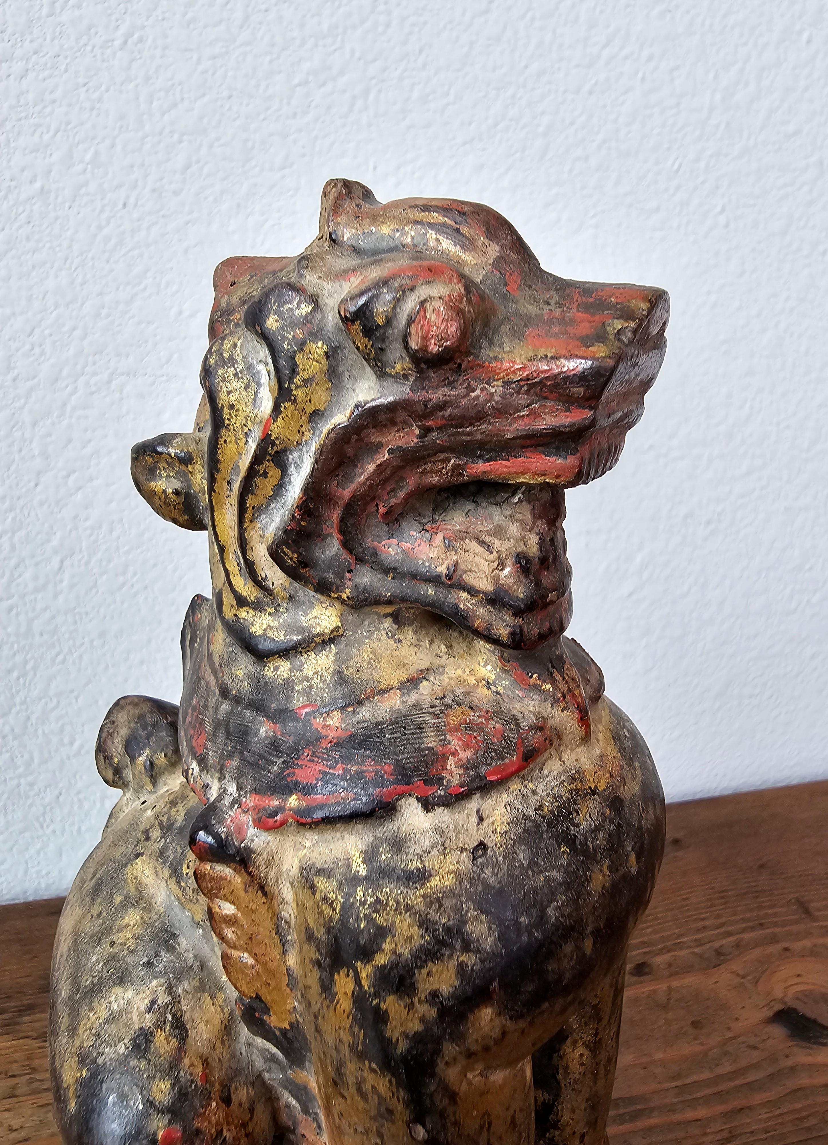 Antique Burmese Southeast Asian Foo Dog Lion Carved Wood Gilt Lacquer Figure 4