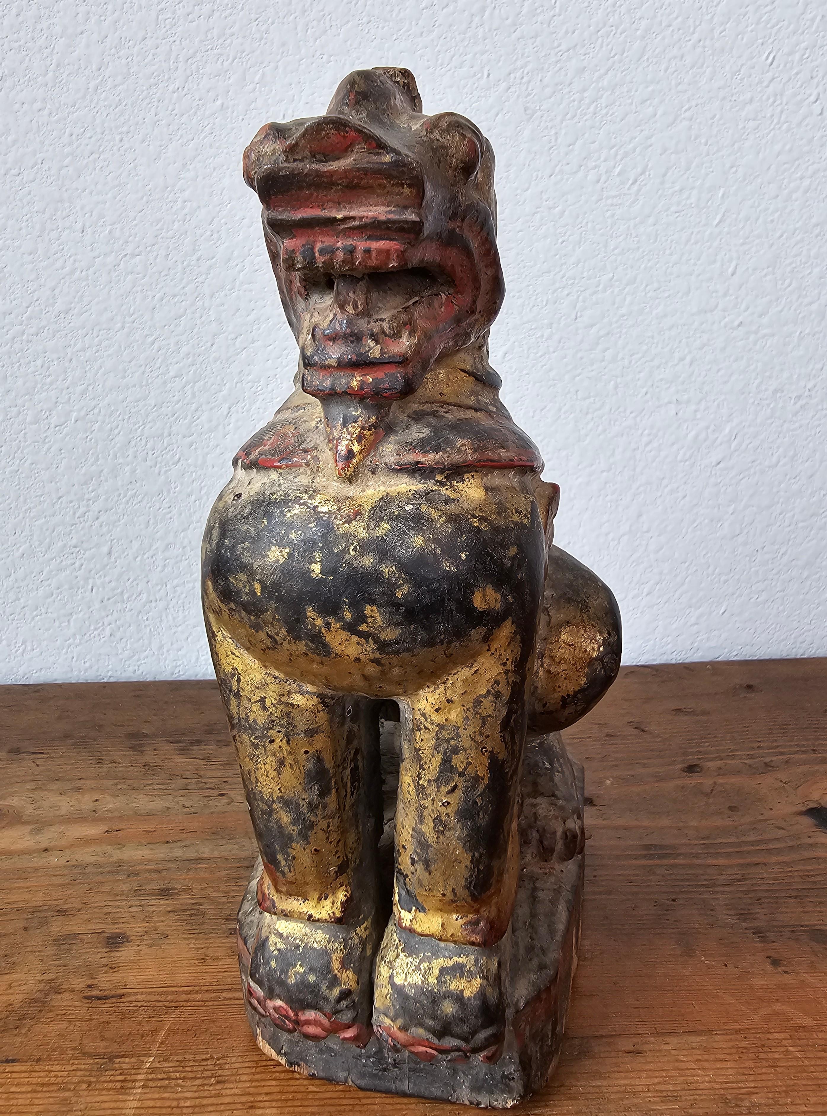 Antique Burmese Southeast Asian Foo Dog Lion Carved Wood Gilt Lacquer Figure 5