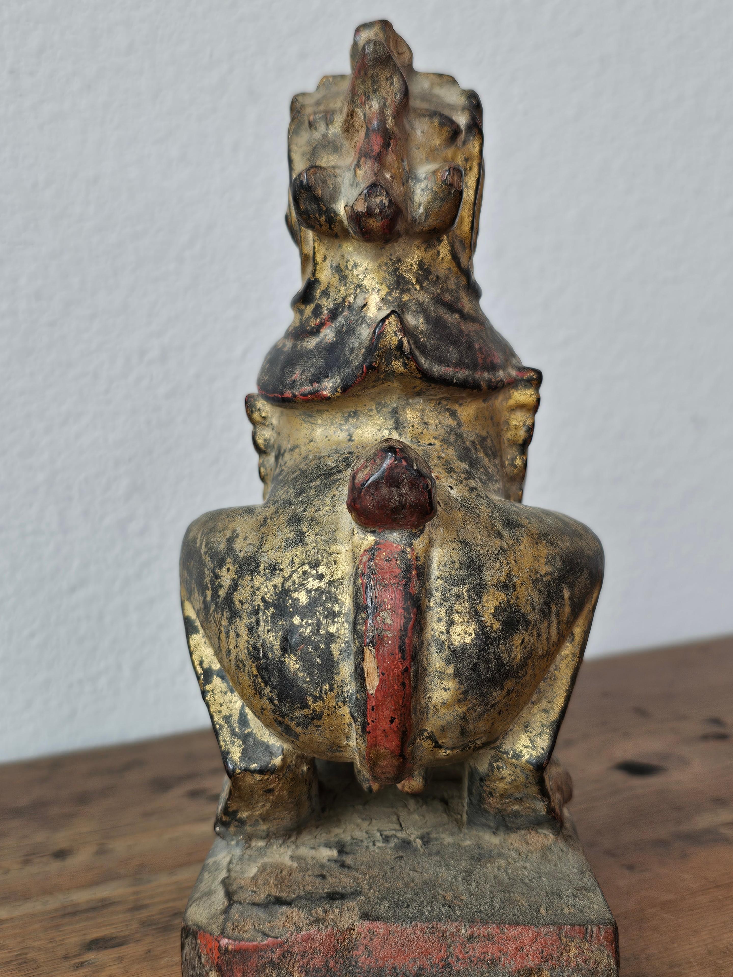 Antique Burmese Southeast Asian Foo Dog Lion Carved Wood Gilt Lacquer Figure 6