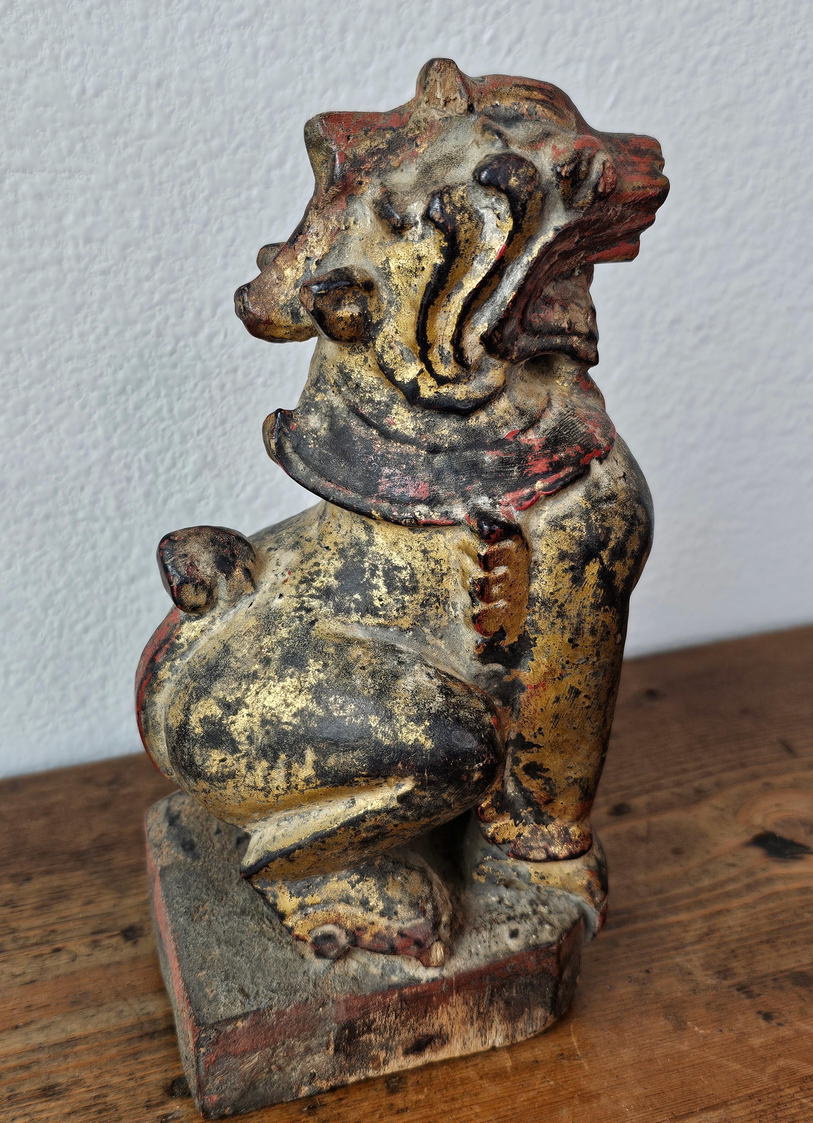 Antique Burmese Southeast Asian Foo Dog Lion Carved Wood Gilt Lacquer Figure 8