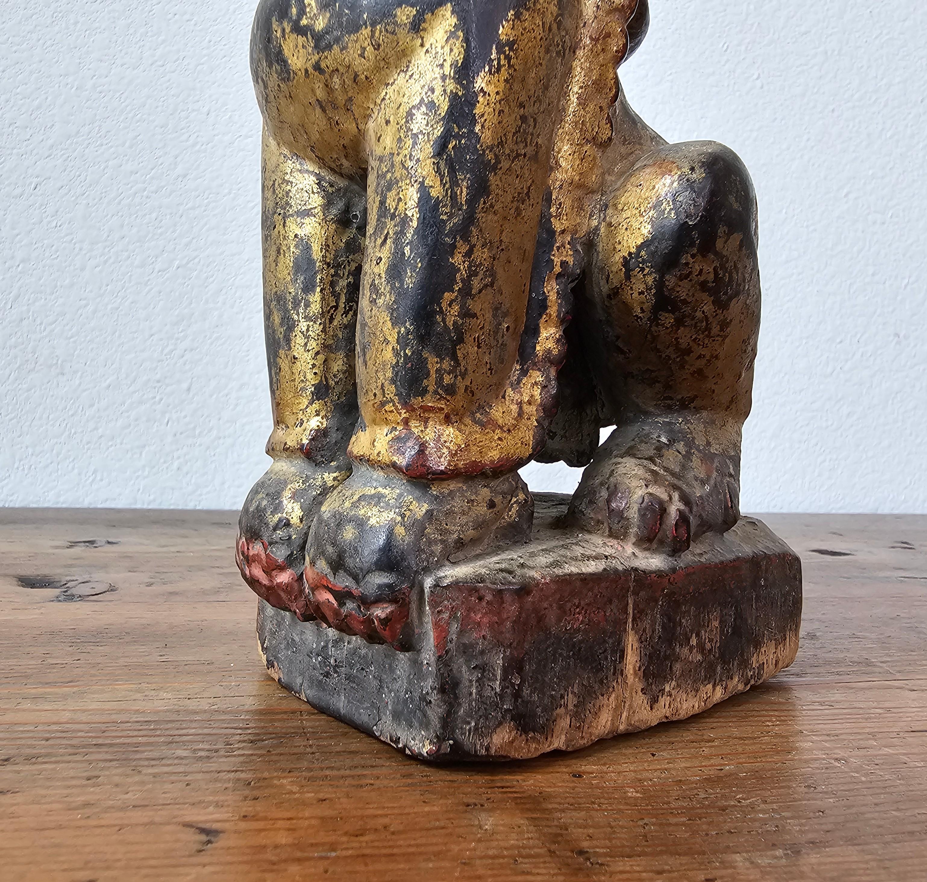 Antique Burmese Southeast Asian Foo Dog Lion Carved Wood Gilt Lacquer Figure 9