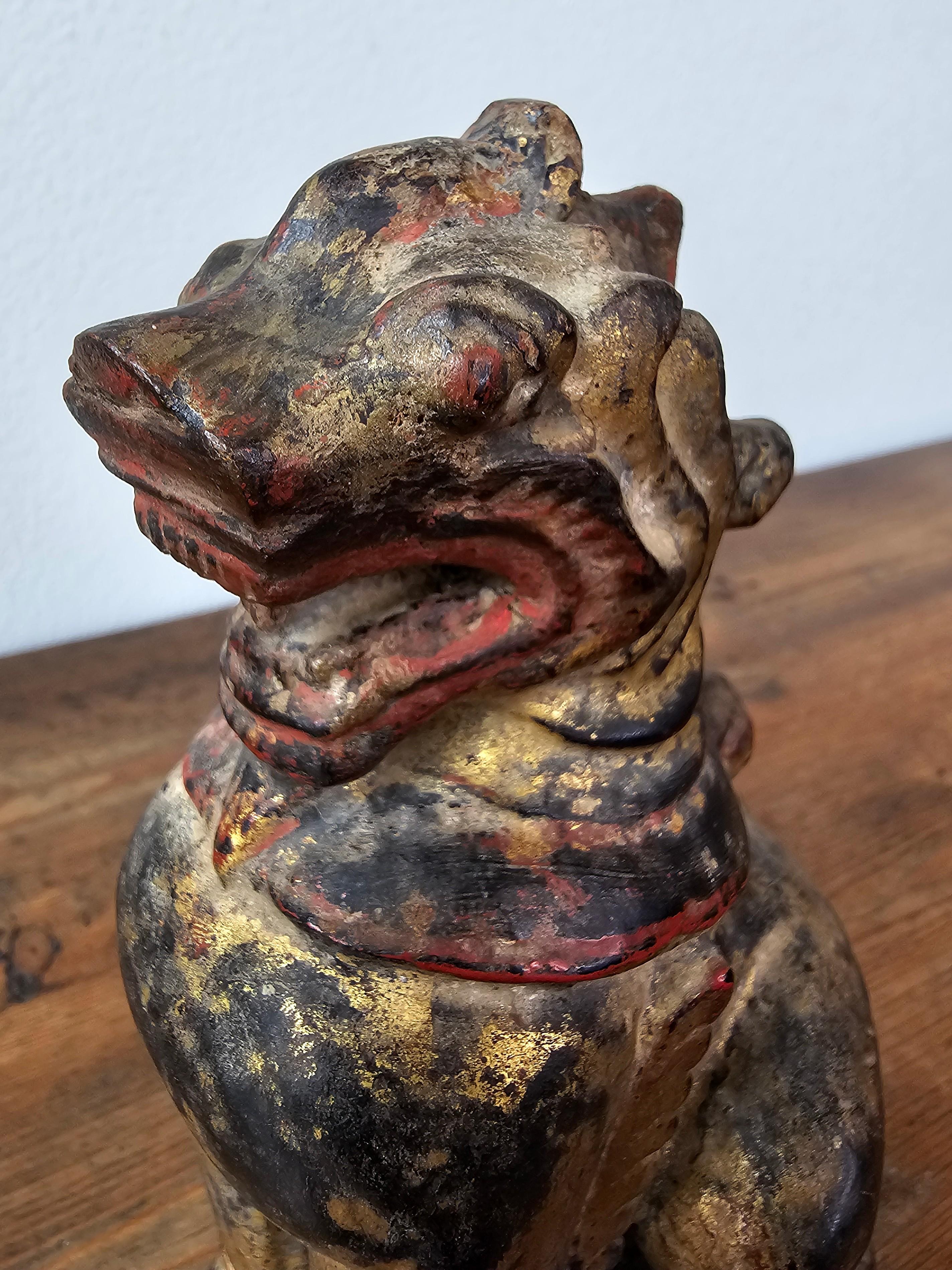 Antique Burmese Southeast Asian Foo Dog Lion Carved Wood Gilt Lacquer Figure 10