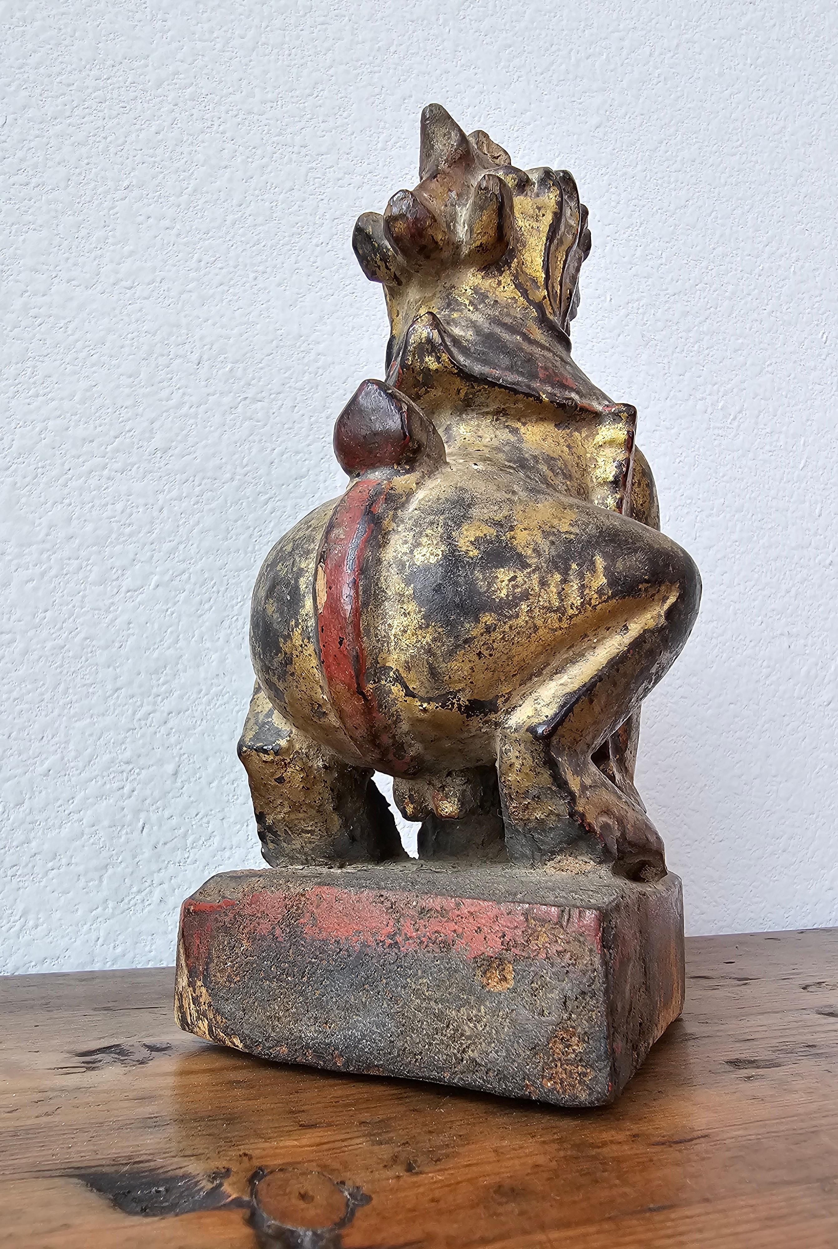 Antique Burmese Southeast Asian Foo Dog Lion Carved Wood Gilt Lacquer Figure 12