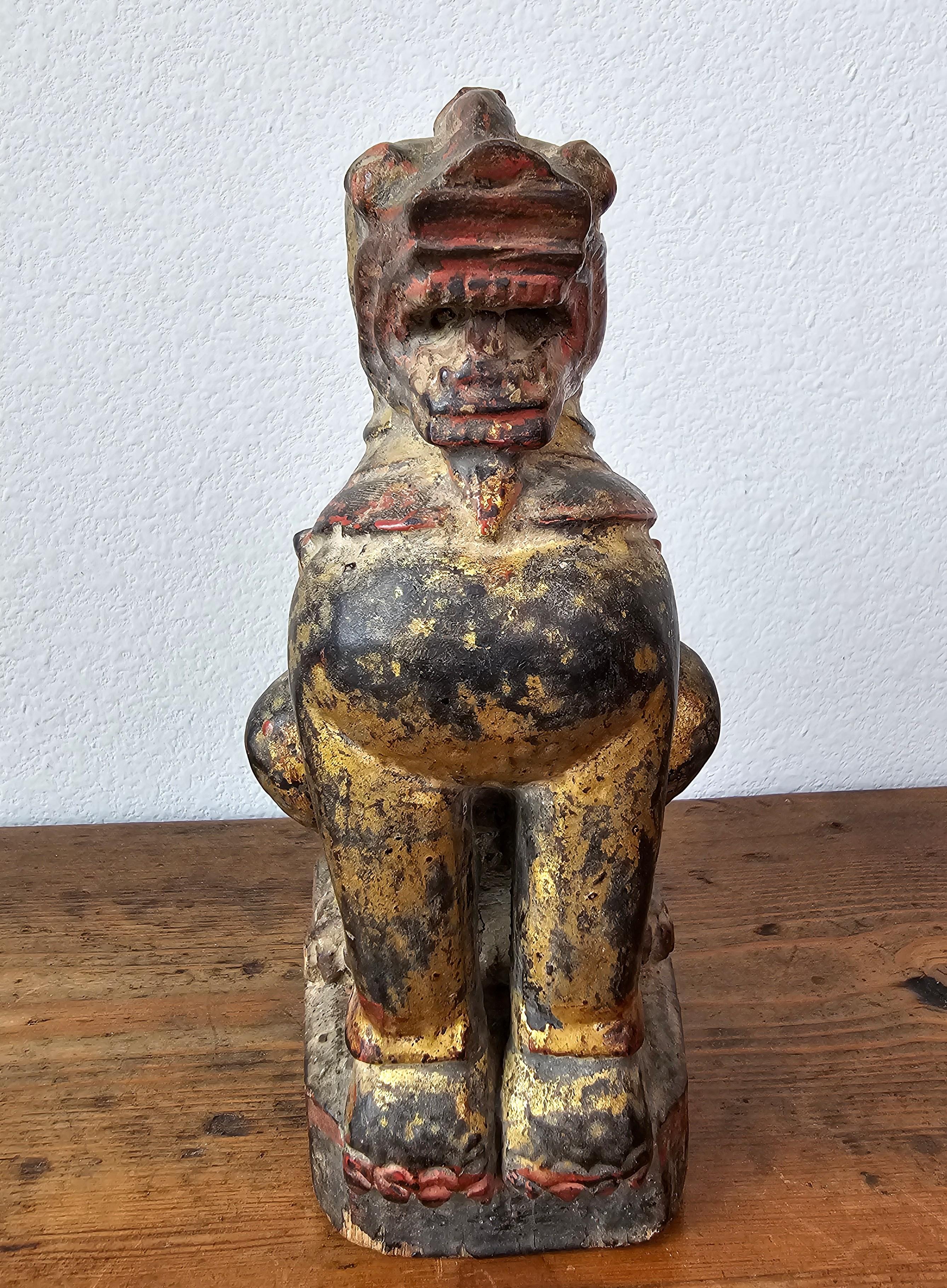19th Century Antique Burmese Southeast Asian Foo Dog Lion Carved Wood Gilt Lacquer Figure