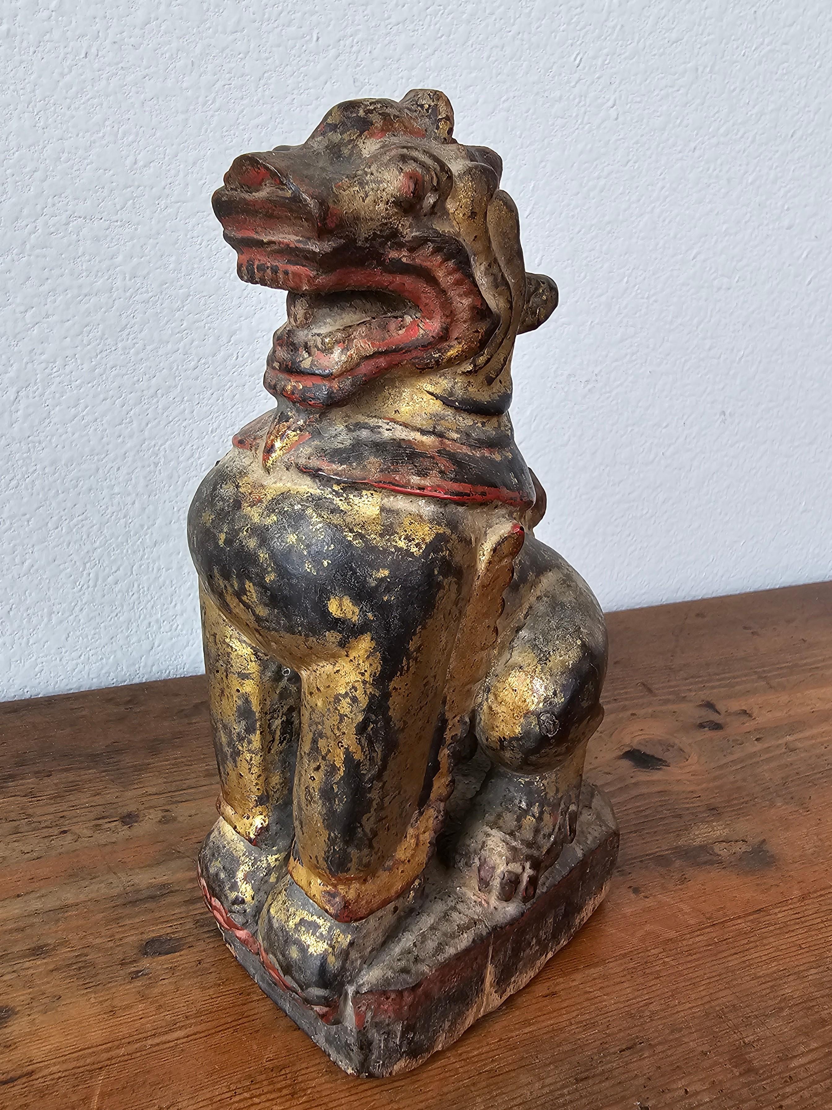 Antique Burmese Southeast Asian Foo Dog Lion Carved Wood Gilt Lacquer Figure 1