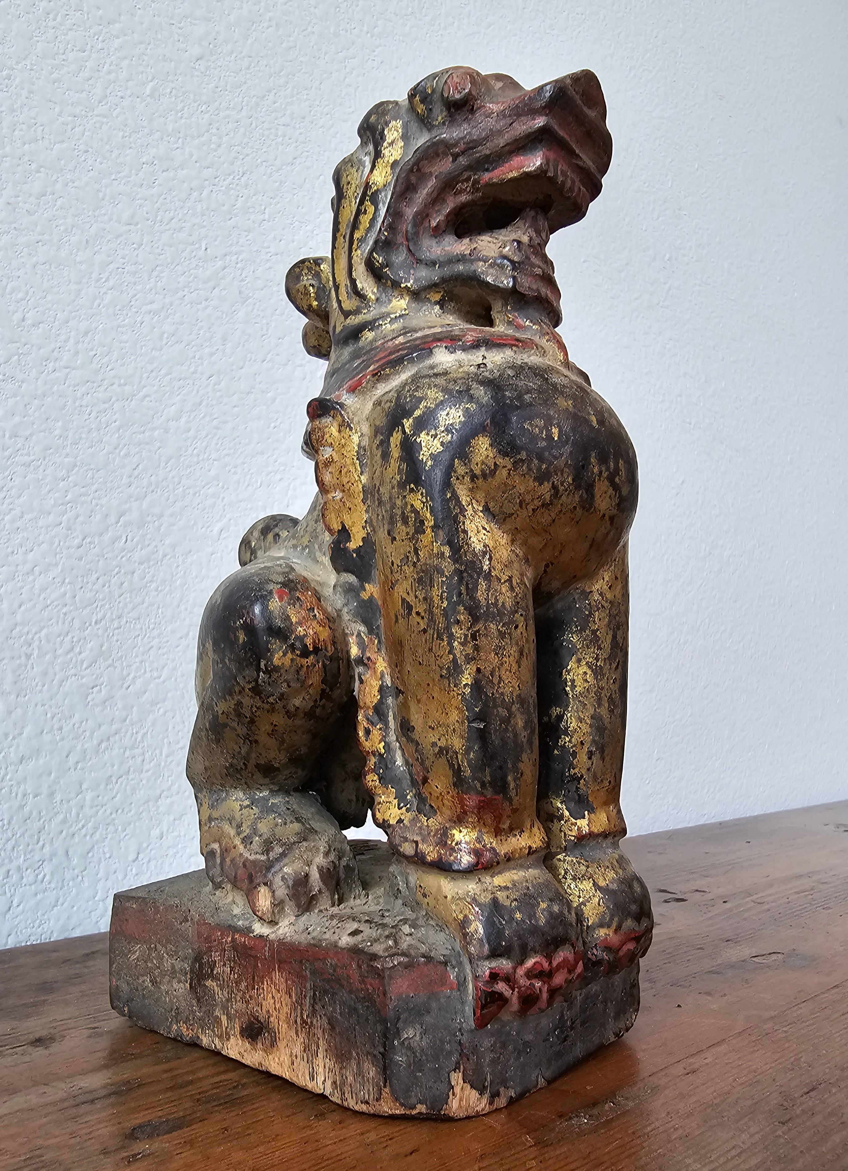 Antique Burmese Southeast Asian Foo Dog Lion Carved Wood Gilt Lacquer Figure 2