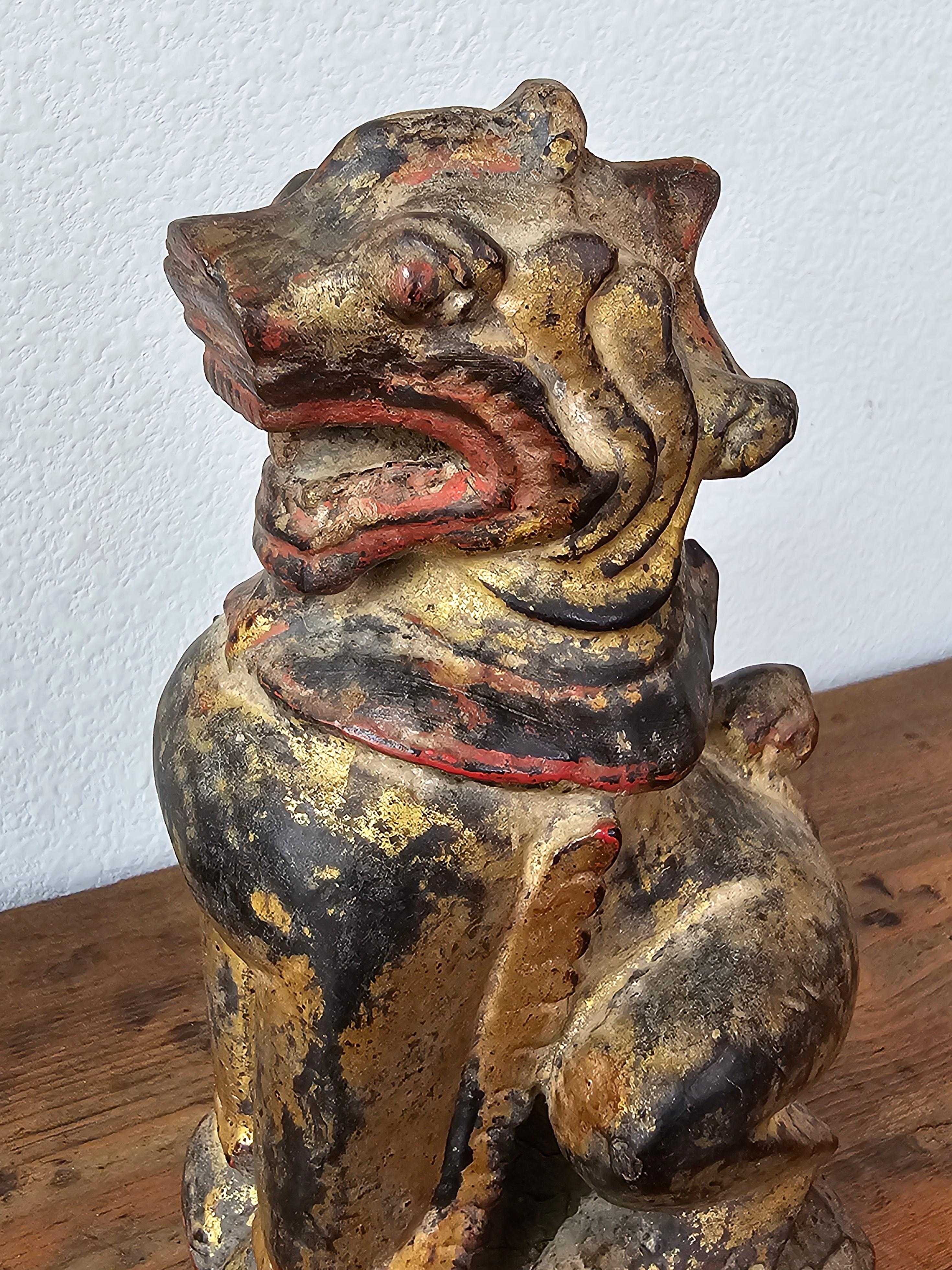 Antique Burmese Southeast Asian Foo Dog Lion Carved Wood Gilt Lacquer Figure 3