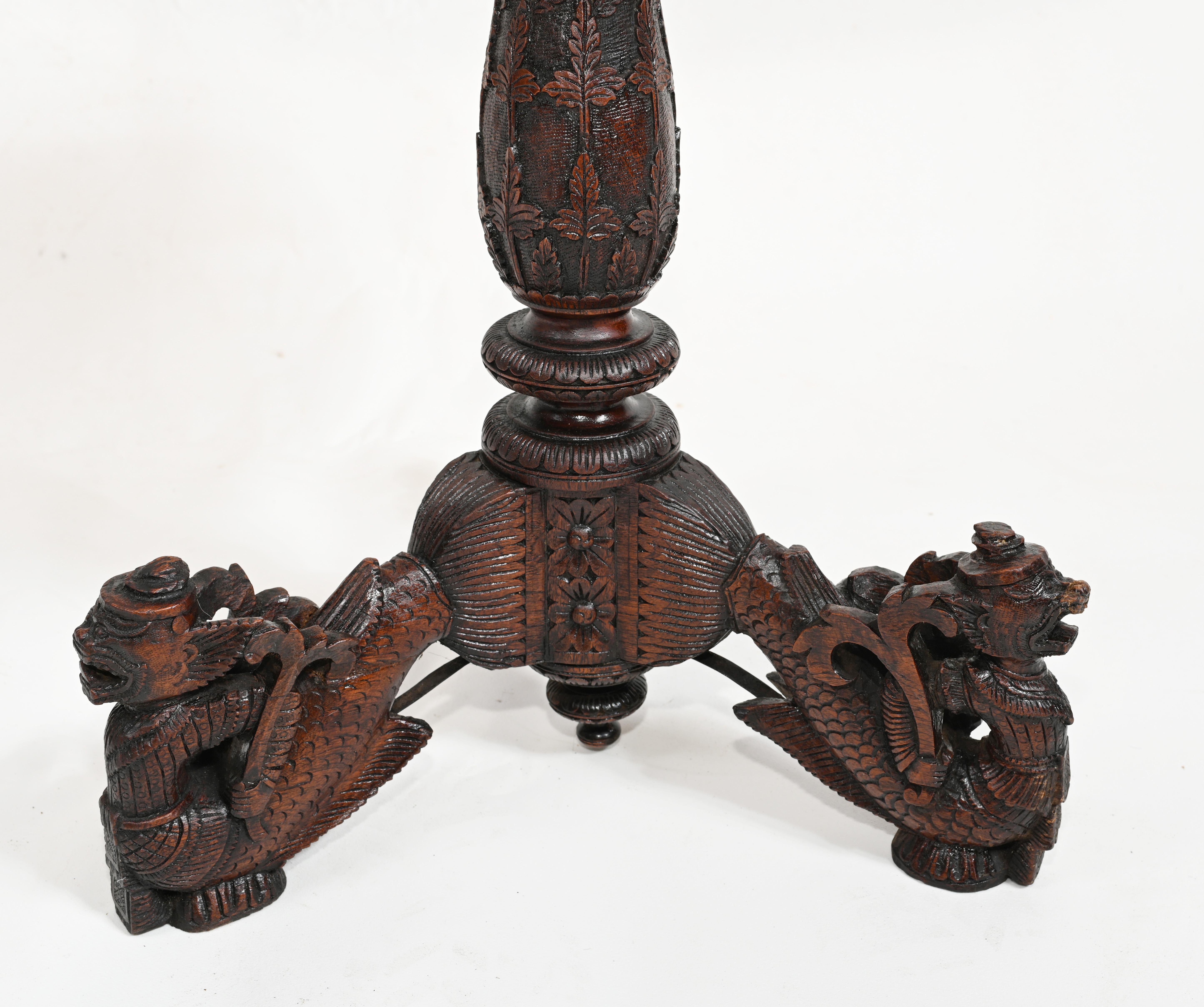 Wood Antique Burmese Table Carved Side, Burma, 1840 For Sale
