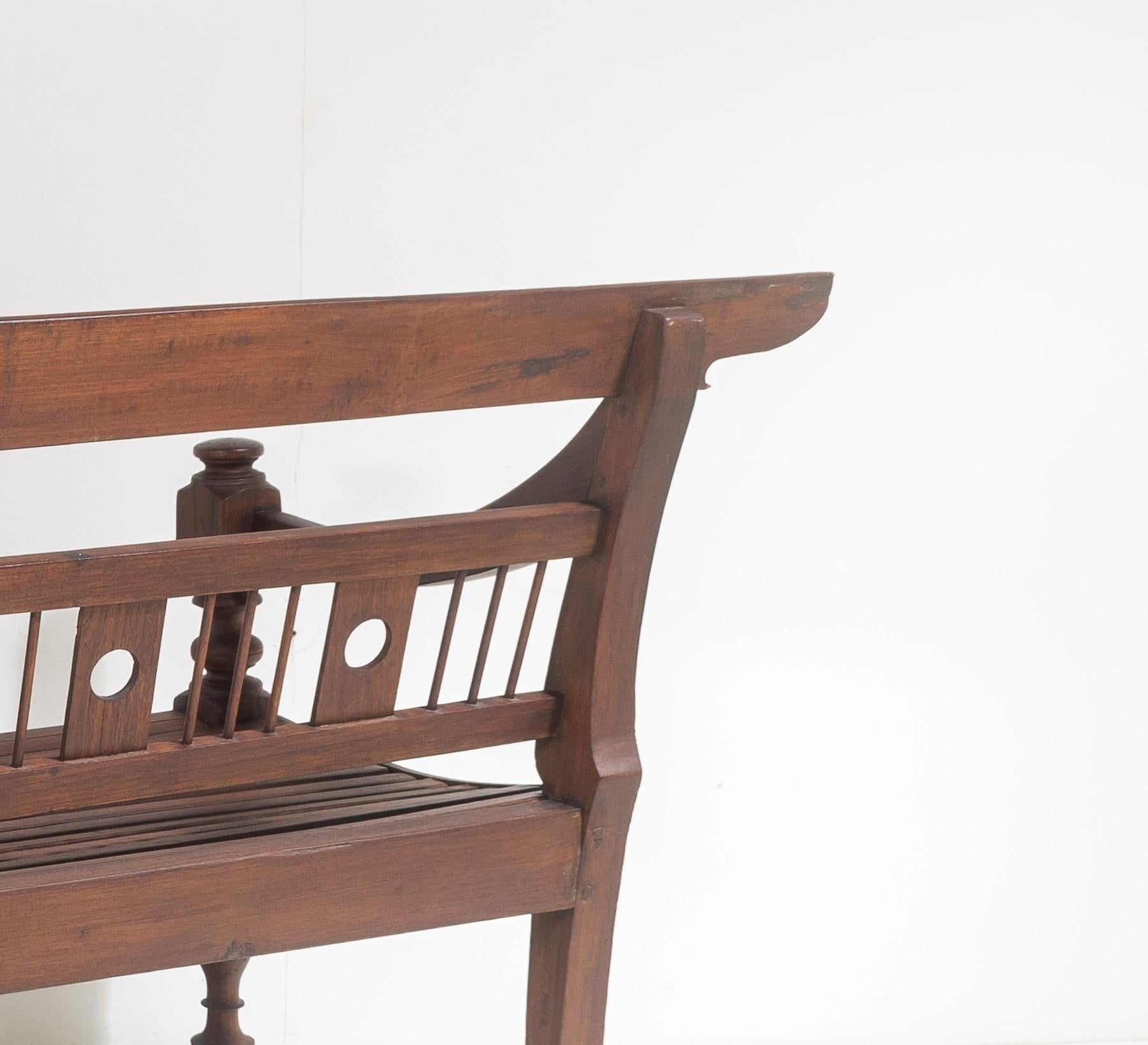 Antique Burmese Teak Bench Sofa Seat from Myanmar (Burma) – 3 seater For Sale 4