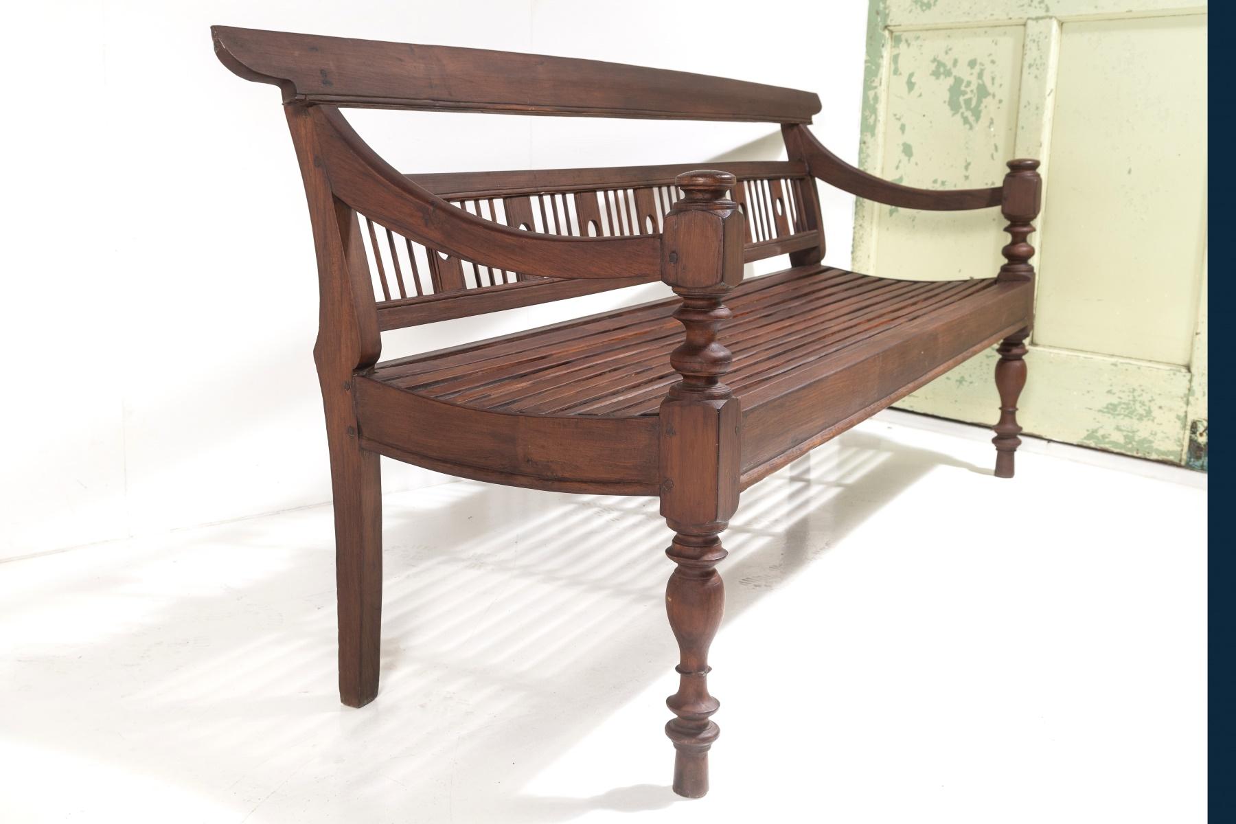 Tibetan Antique Burmese Teak Bench Sofa Seat from Myanmar (Burma) – 3 seater For Sale