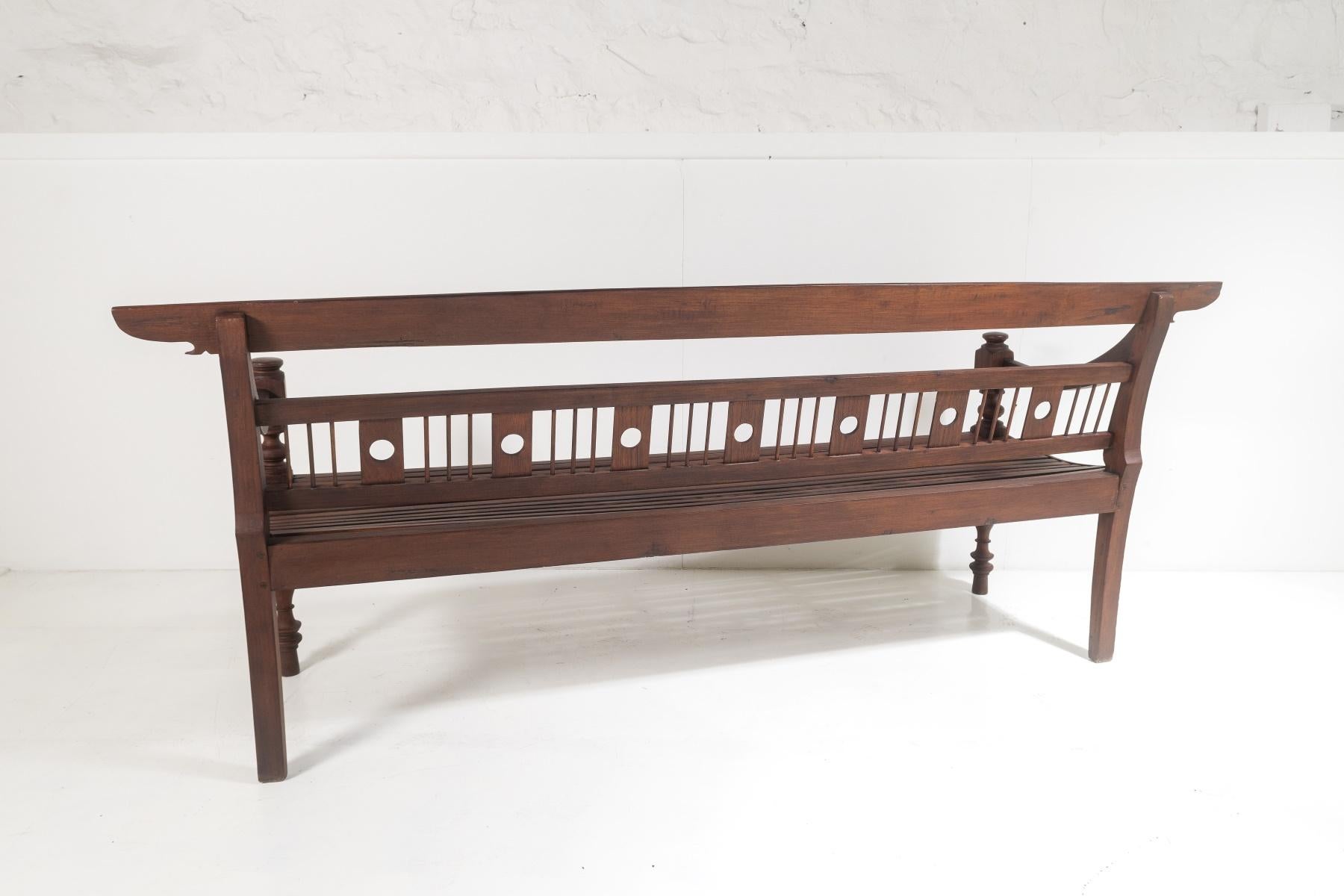 Hand-Crafted Antique Burmese Teak Bench Sofa Seat from Myanmar (Burma) – 3 seater For Sale