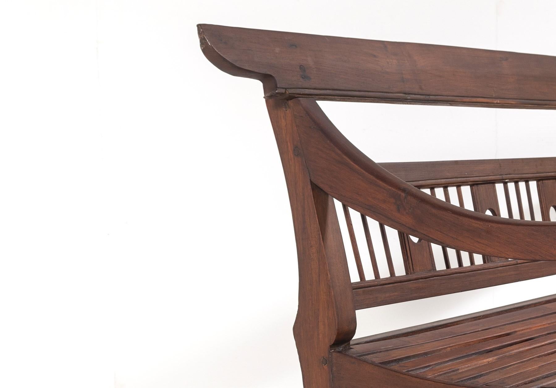 Antique Burmese Teak Bench Sofa Seat from Myanmar (Burma) – 3 seater For Sale 3