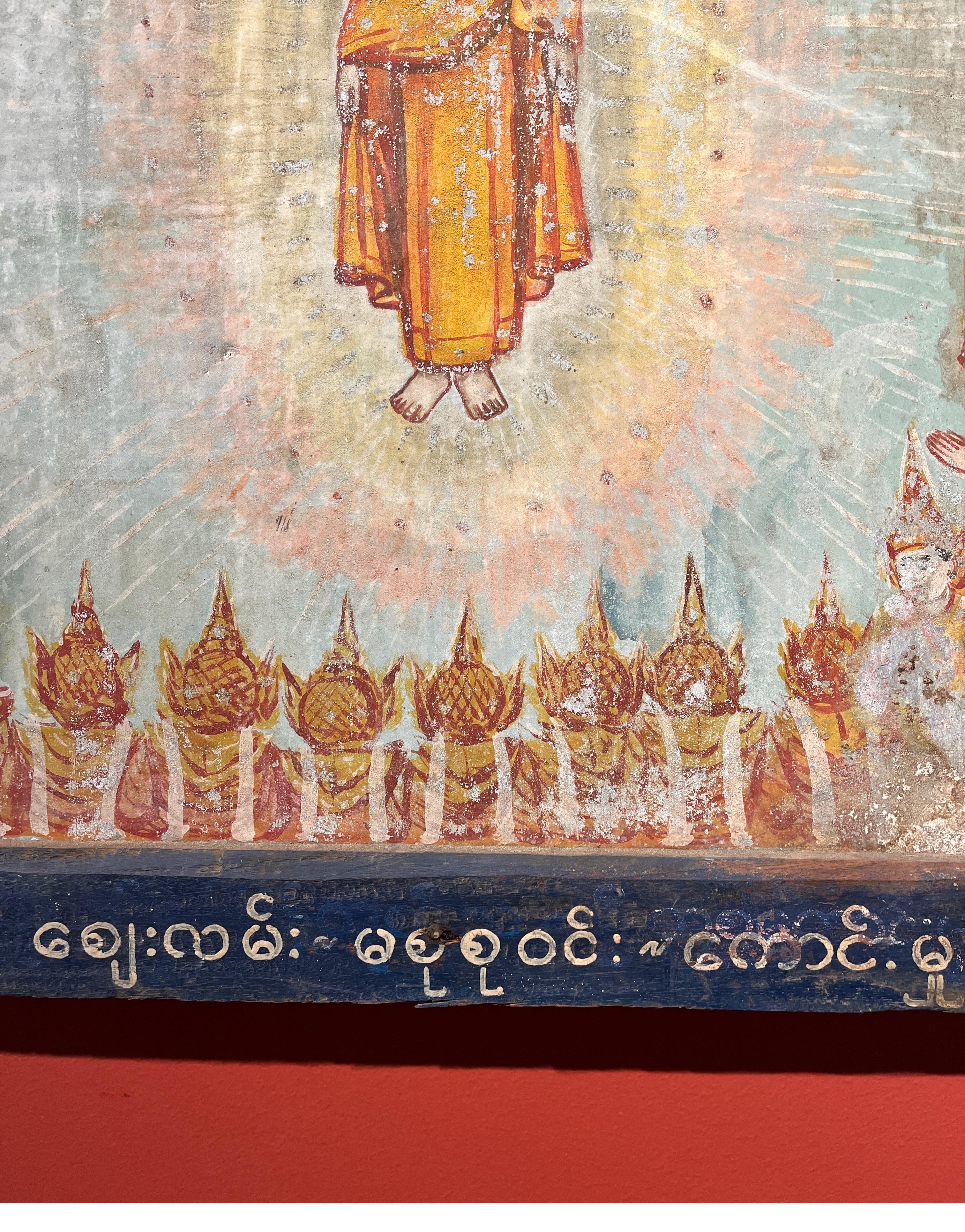 20th Century Antique Burmese Temple Painting on Tin For Sale