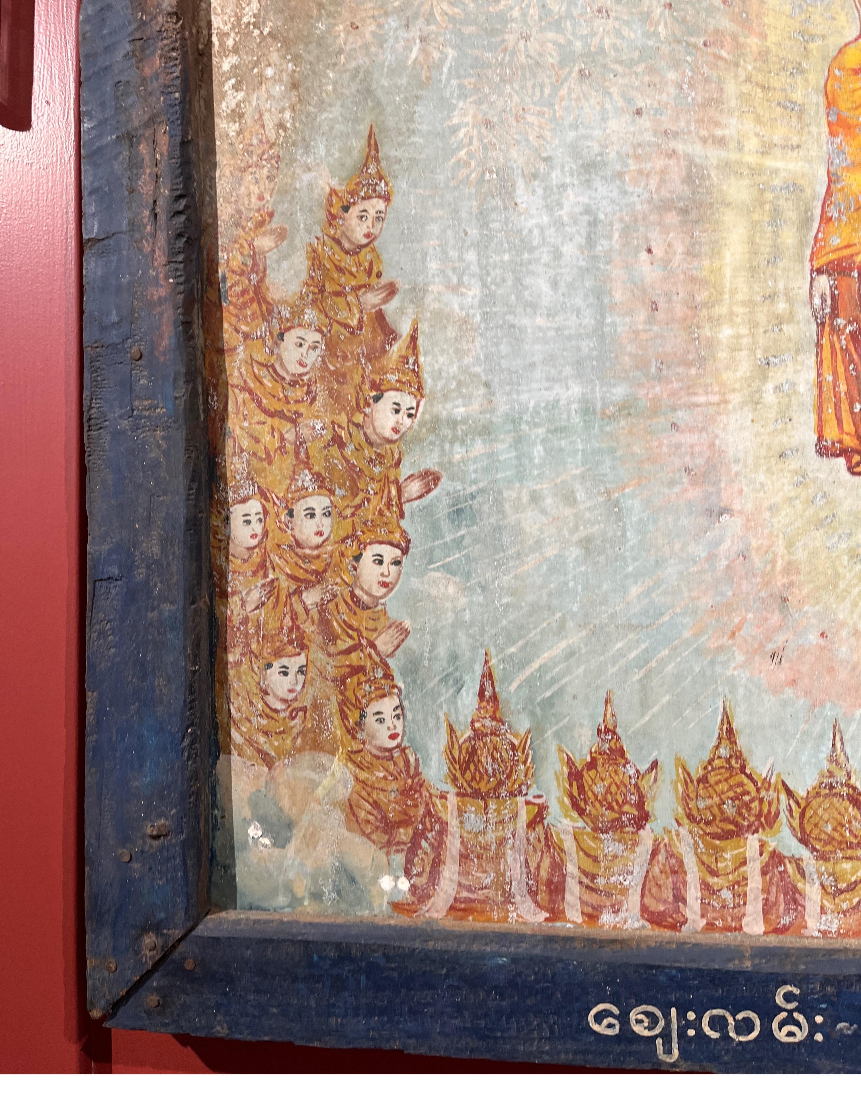 Antique Burmese Temple Painting on Tin For Sale 1