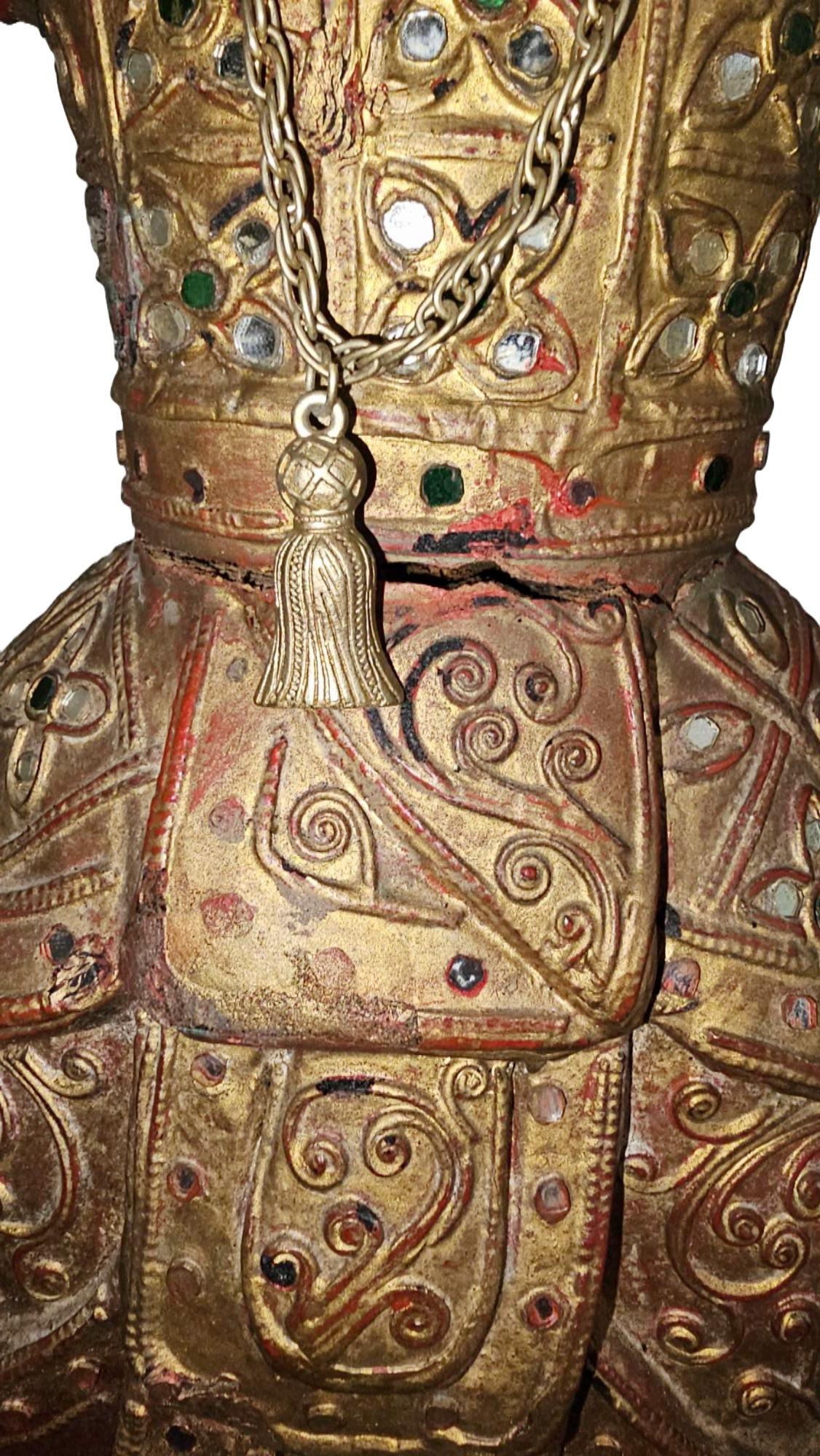 Antique Burmese / Thai Gilded Nat Statue Buddhism In Fair Condition For Sale In Mississauga, CA